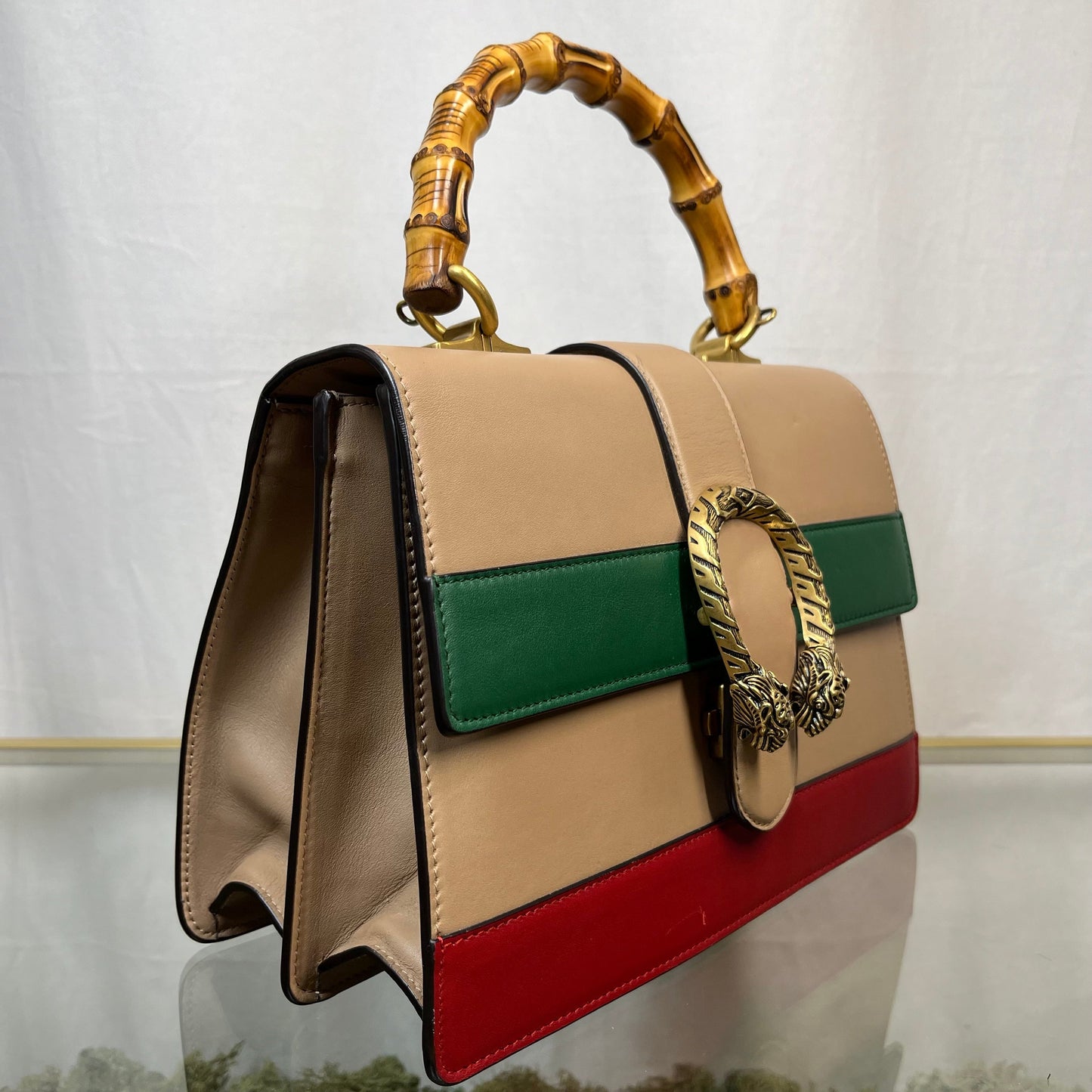 GUCCI Dionysus Bamboo Green Red & Beige Top Handle