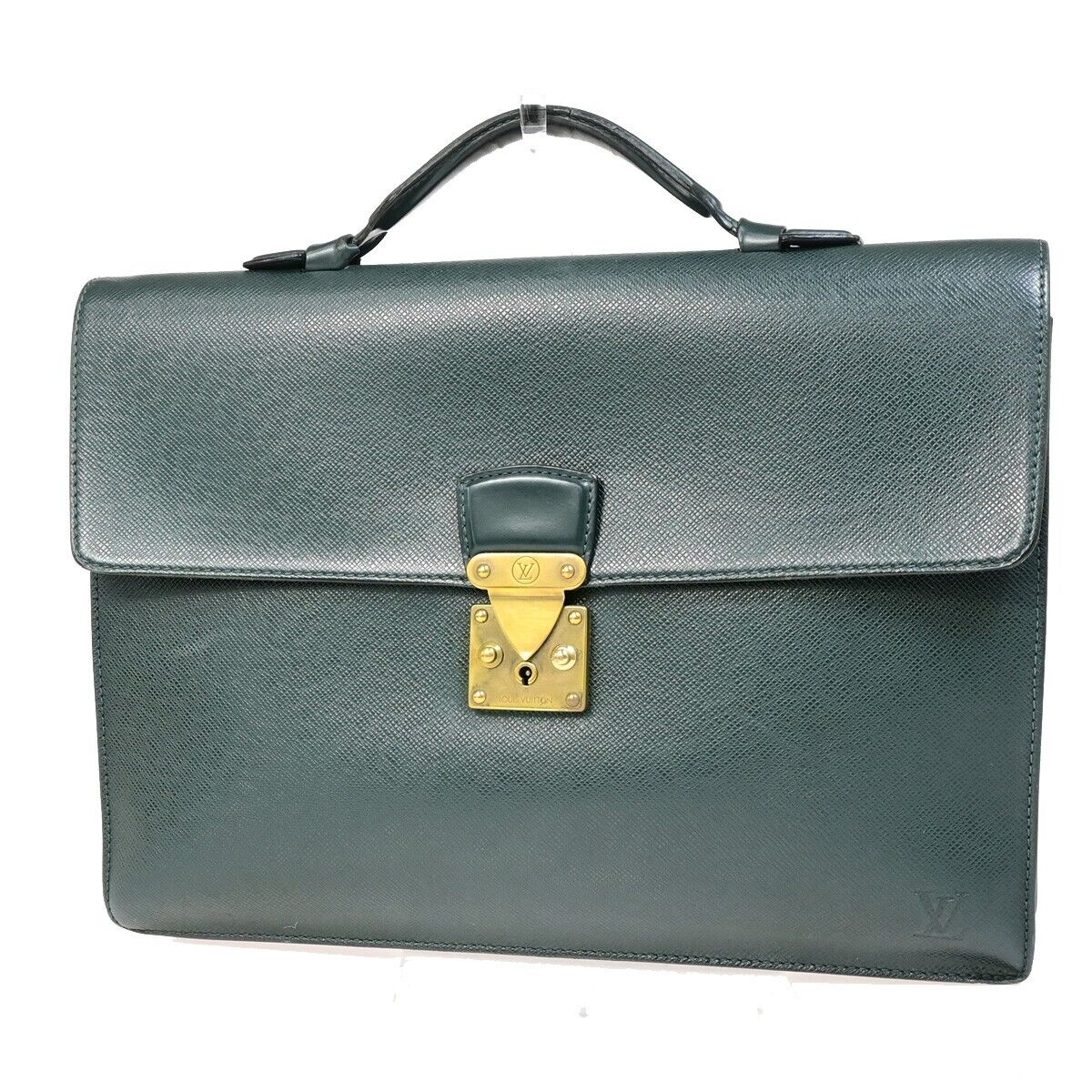 Louis Vuitton Serviette Kourad Green Leather Briefcase Bag ()