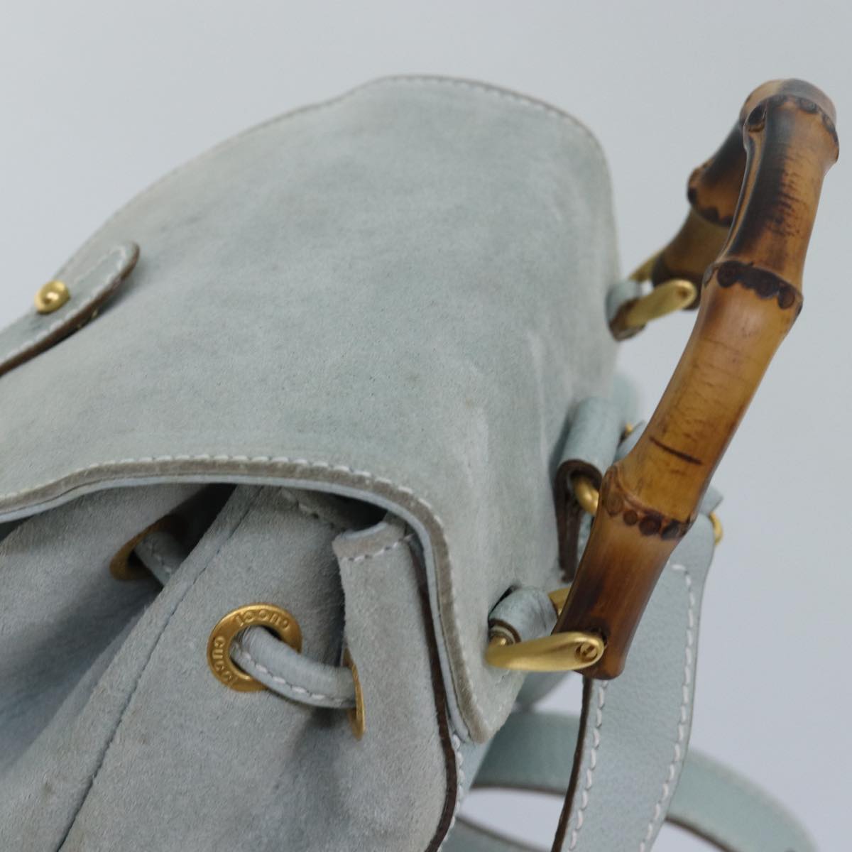 Gucci Bamboo Blue Suede Backpack Bag