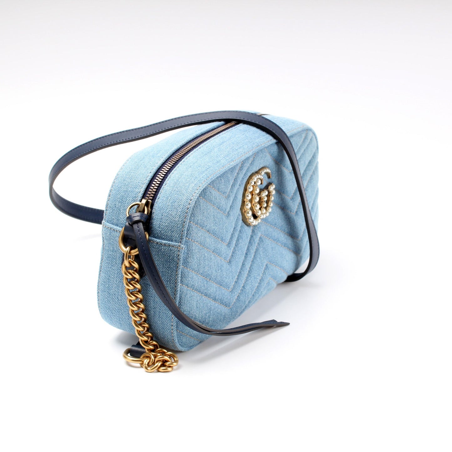 447632 Marmont Small Denim Camera