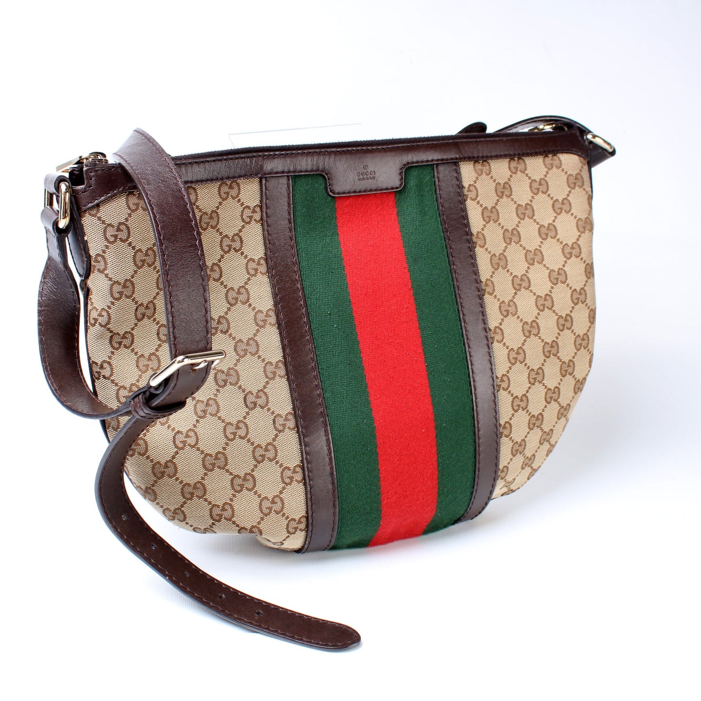 257082 GG Canvas Web Half Moon Hobo