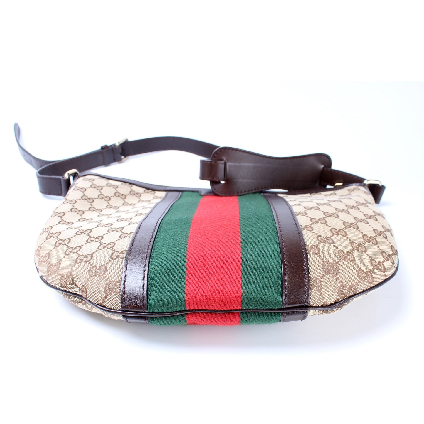 257082 GG Canvas Web Half Moon Hobo