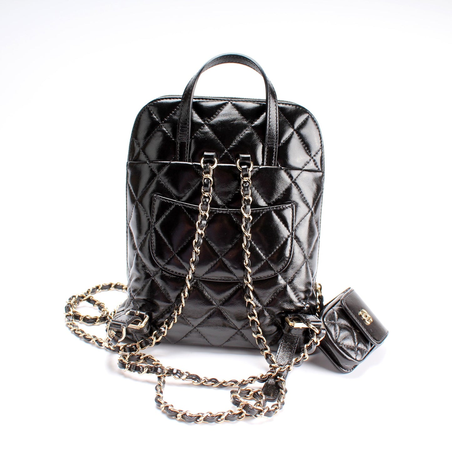 My Pocket Shiny Leather Backpack With Airpod Case