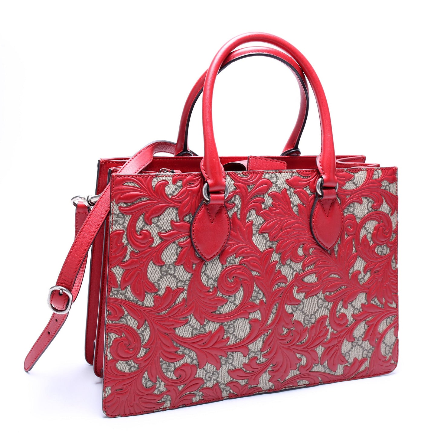409531 GG Supreme Arabesque Top Handle Tote