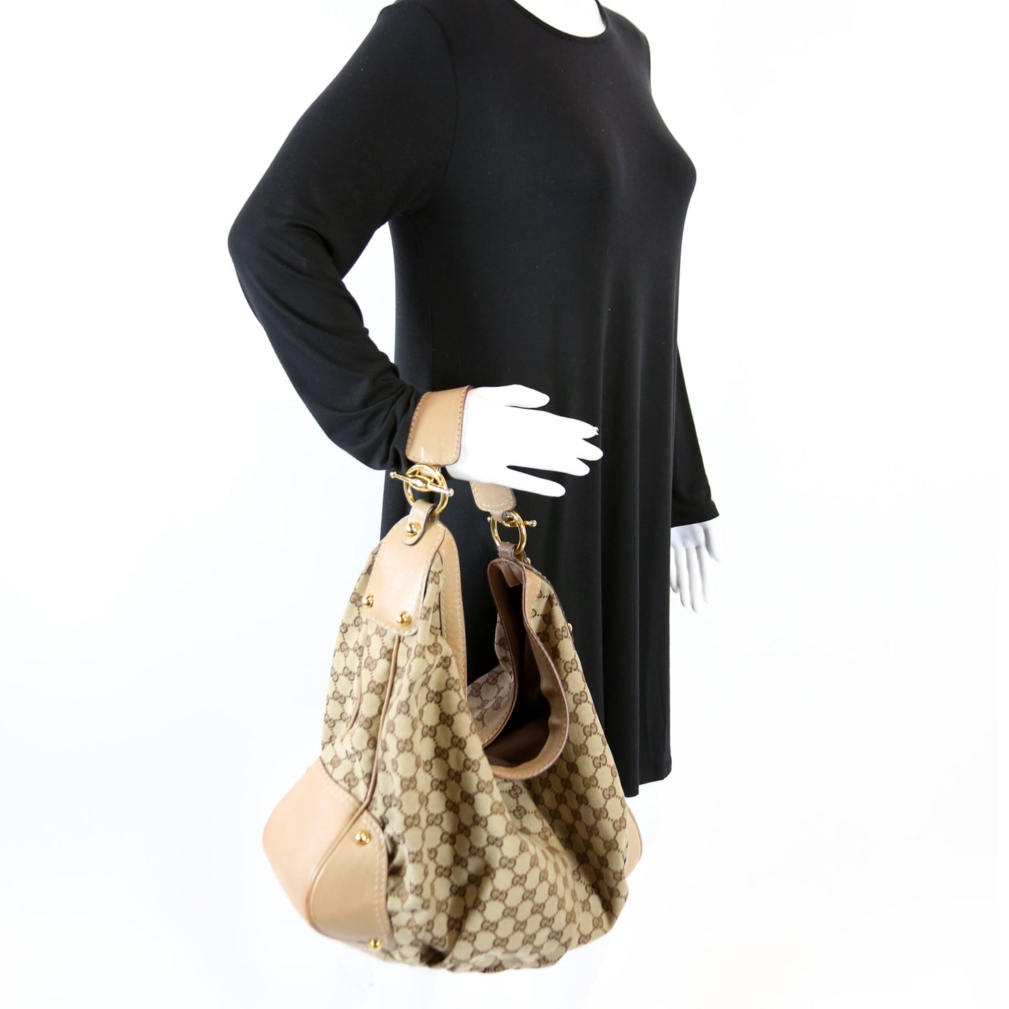 203542 GG Canvas Jockey Hobo