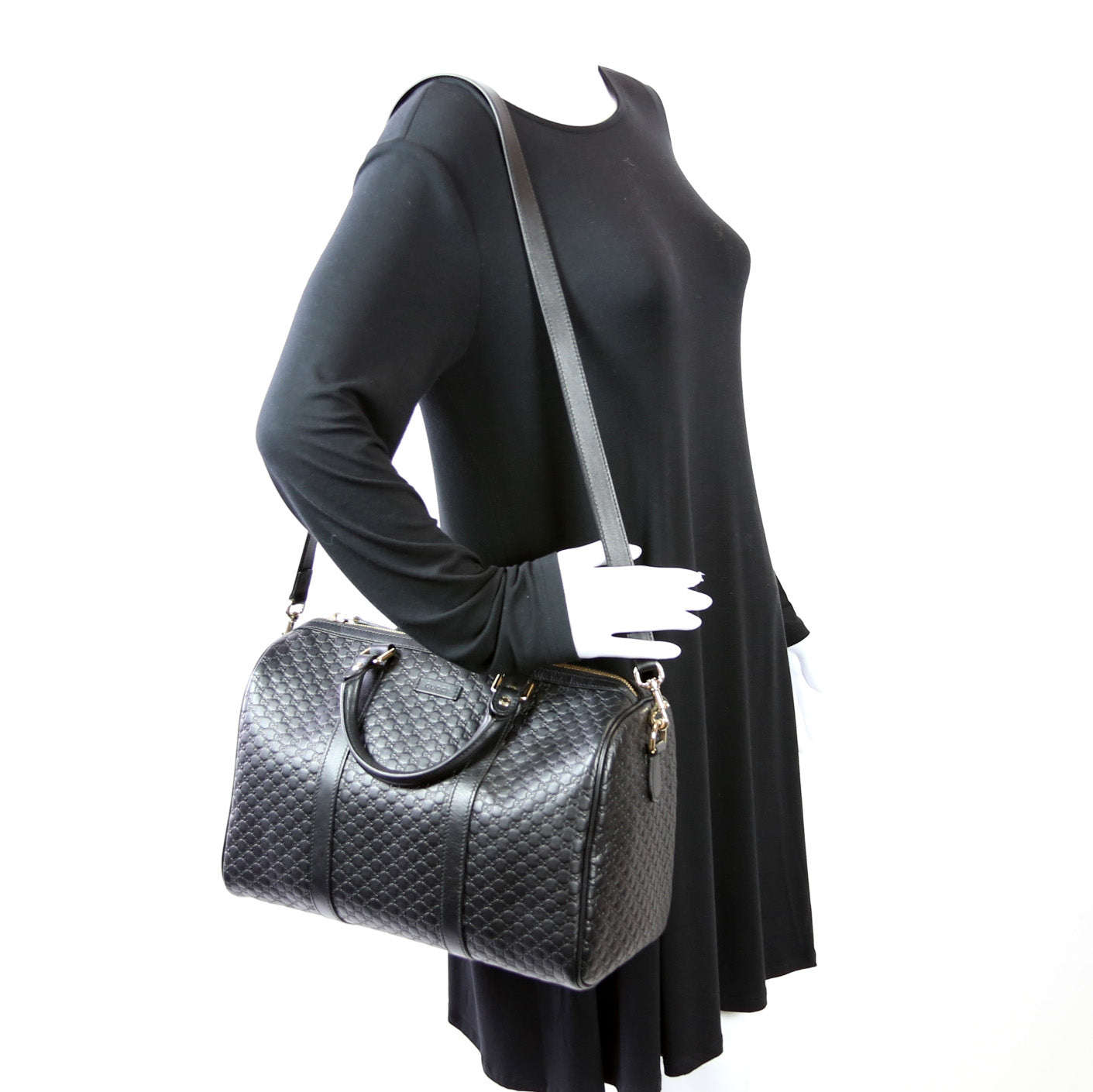 449646 Boston With Strap Micro Guccissima