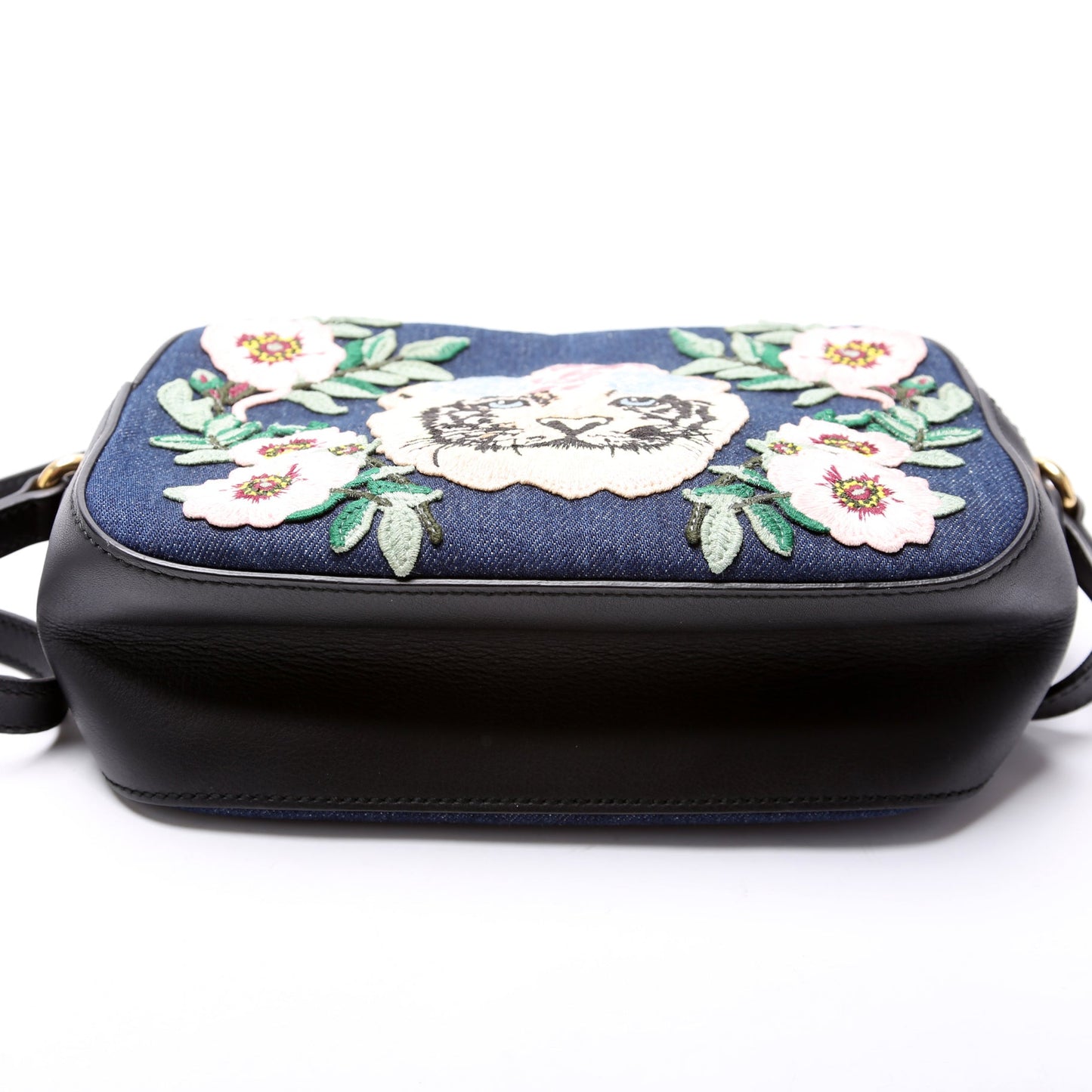 456547 Embroidered Denim Camera Bag