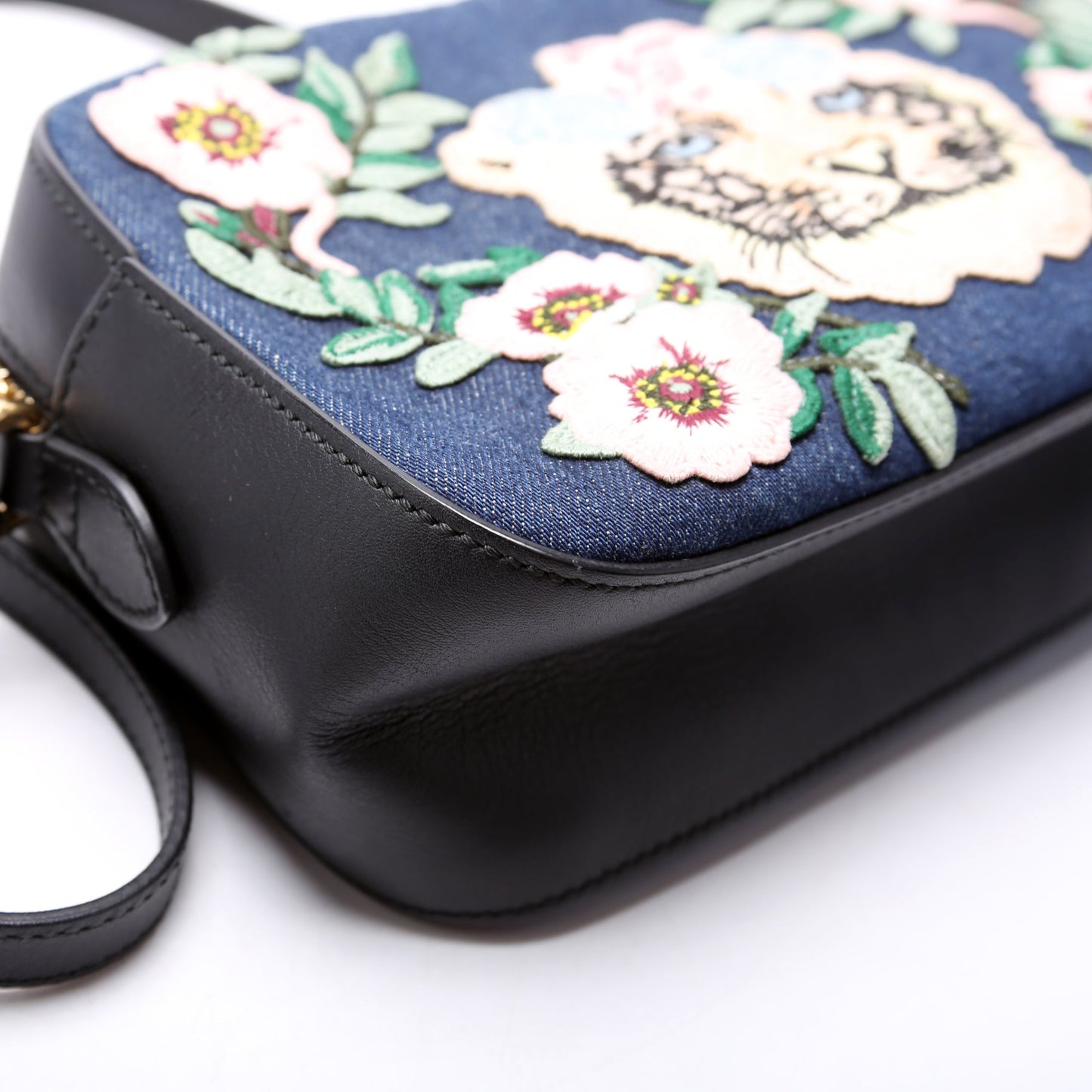 456547 Embroidered Denim Camera Bag