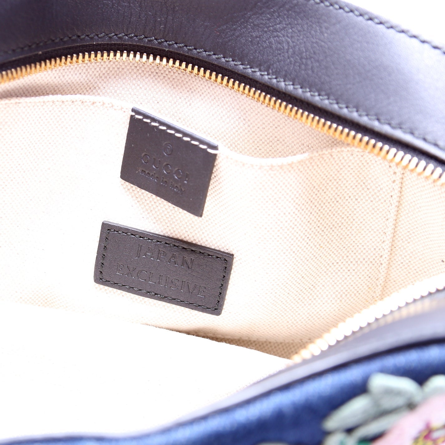 456547 Embroidered Denim Camera Bag