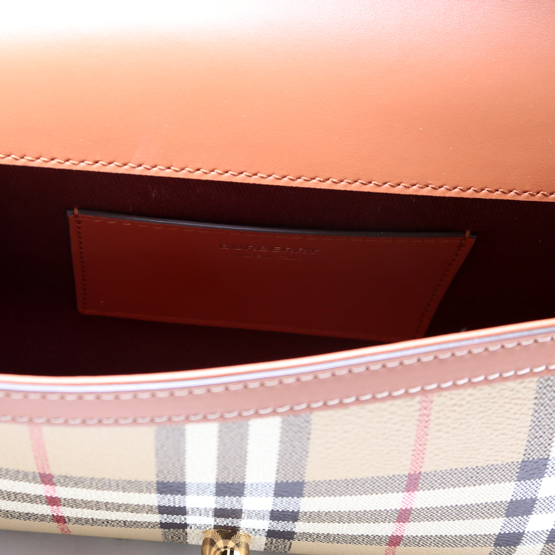 Note Top Handle Crossbody Check Coated Canvas