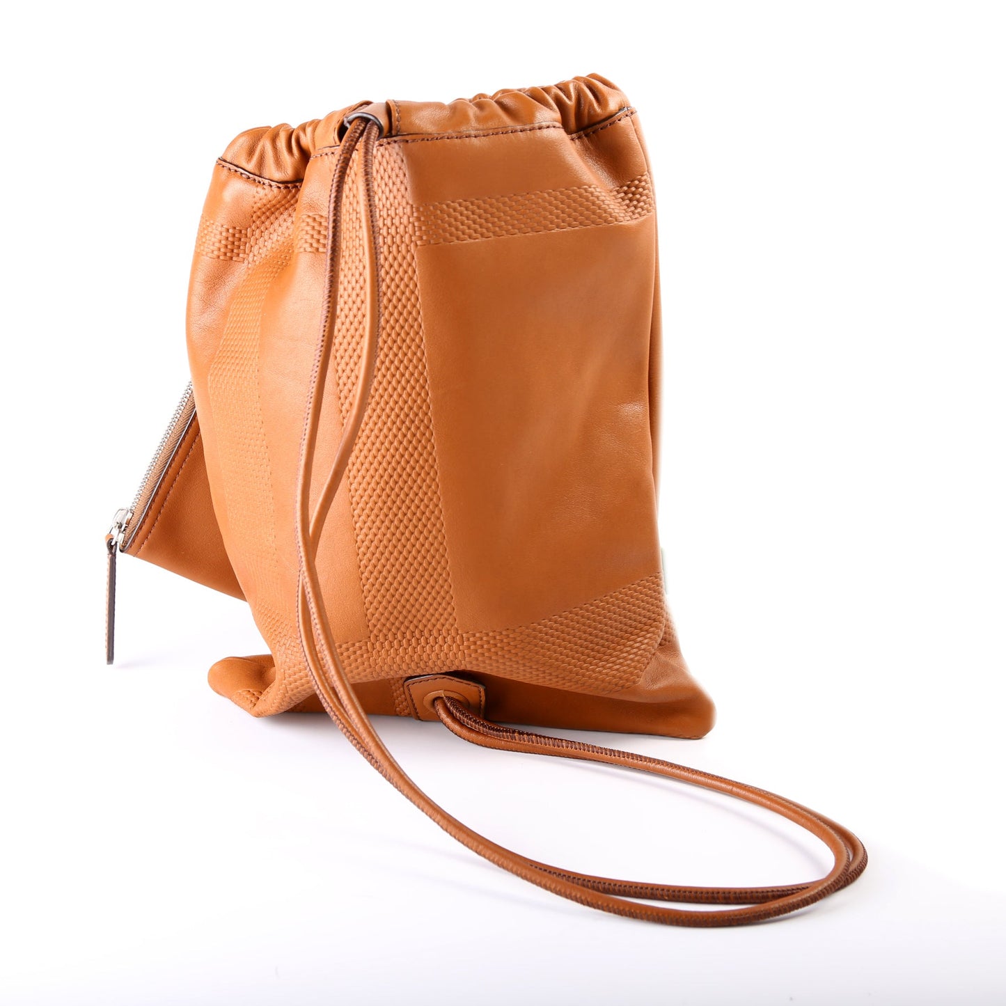 Drawstring Backpack w/ Pouch Embossed Leather