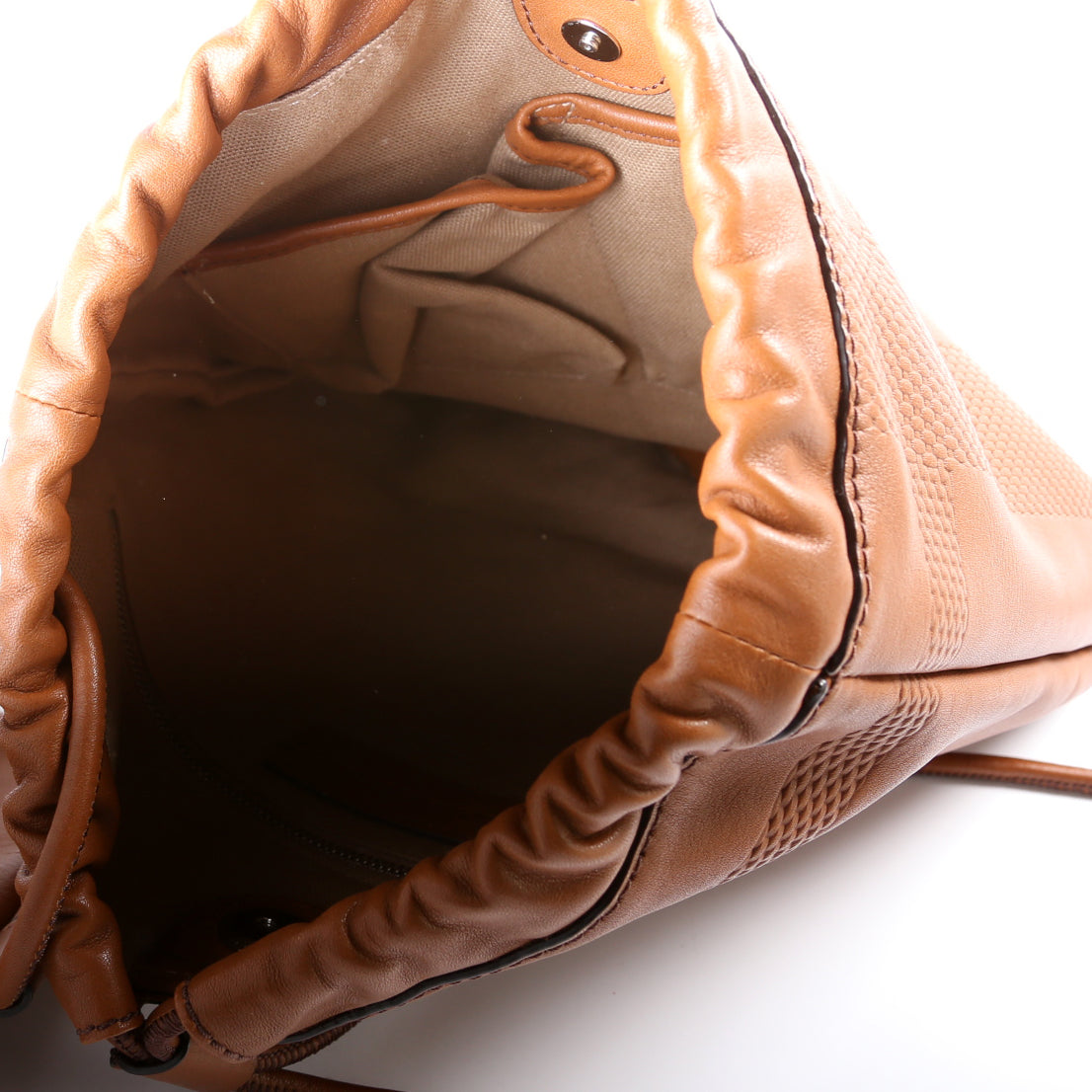 Drawstring Backpack w/ Pouch Embossed Leather