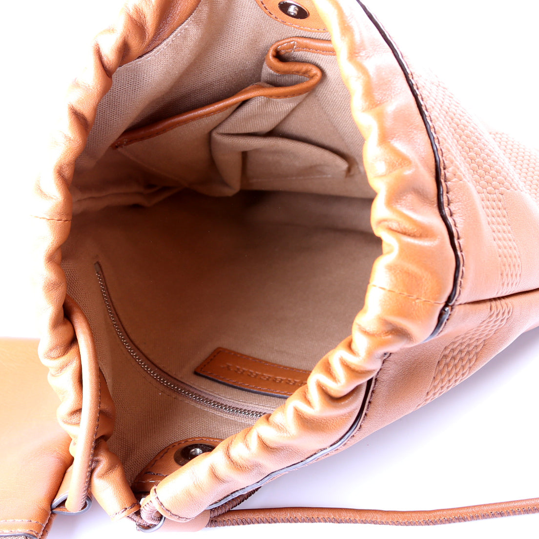 Drawstring Backpack w/ Pouch Embossed Leather