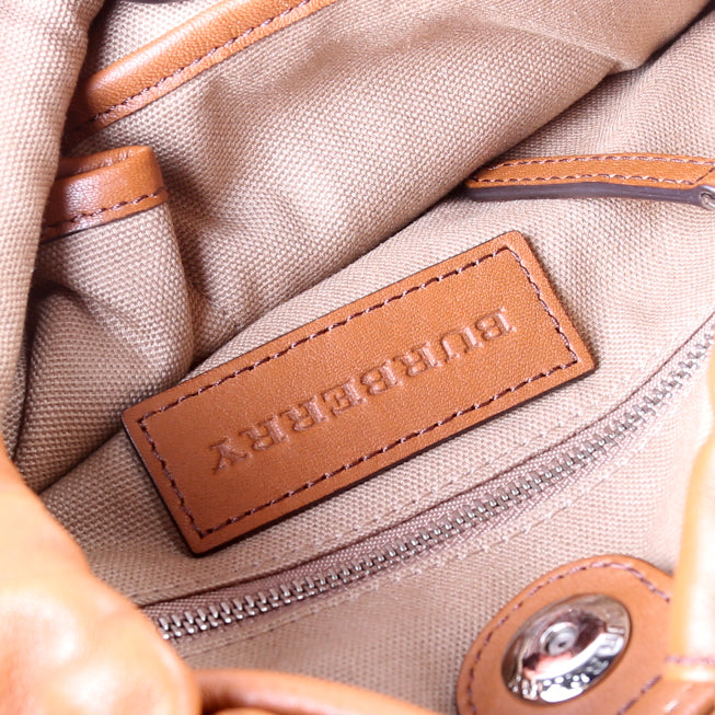 Drawstring Backpack w/ Pouch Embossed Leather