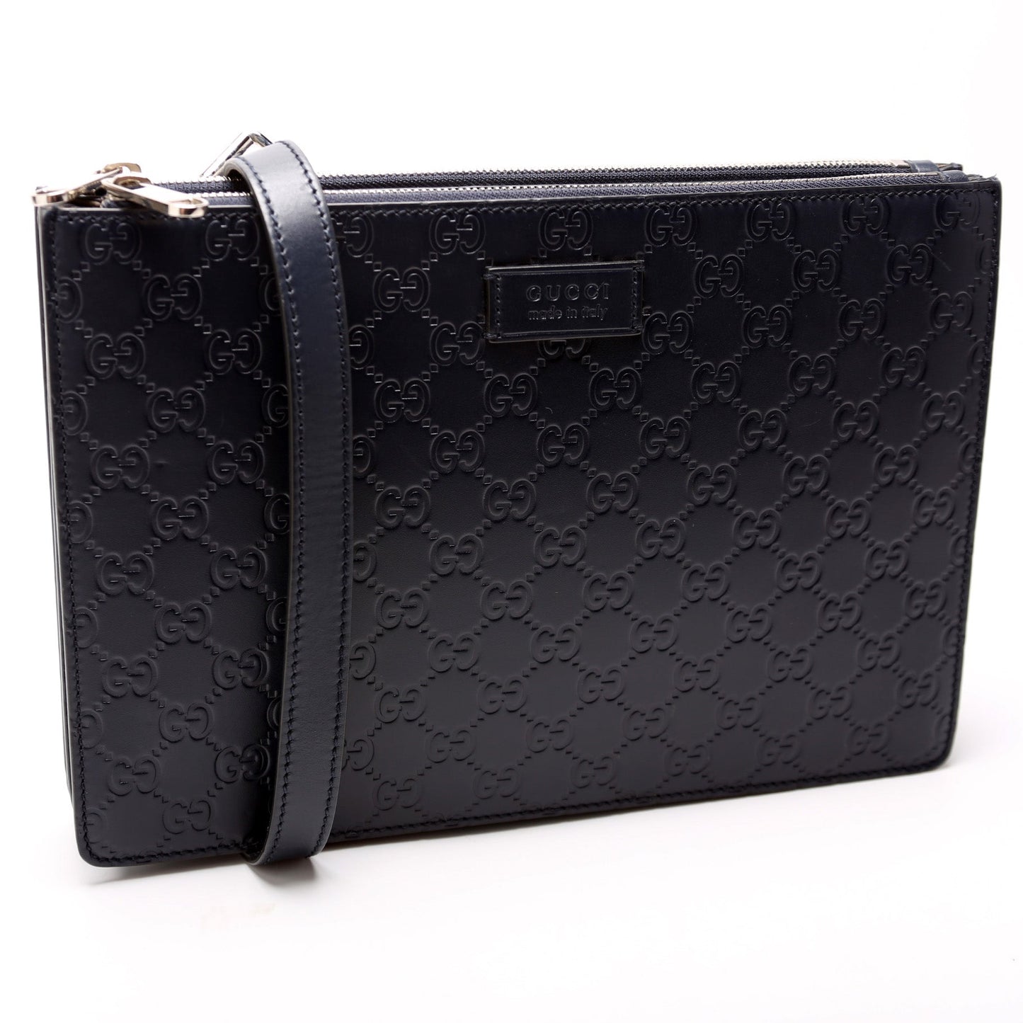 450953 GG Leather Double Zip Messenger