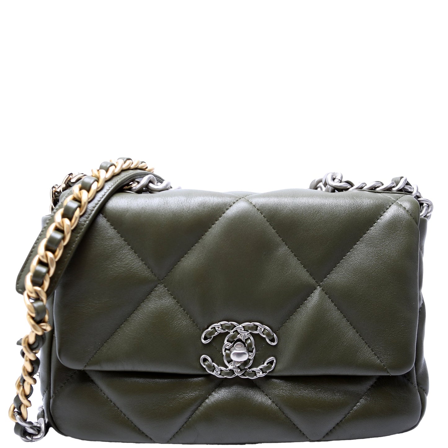 19 Medium Flap Quilted Goatskin 28M Green