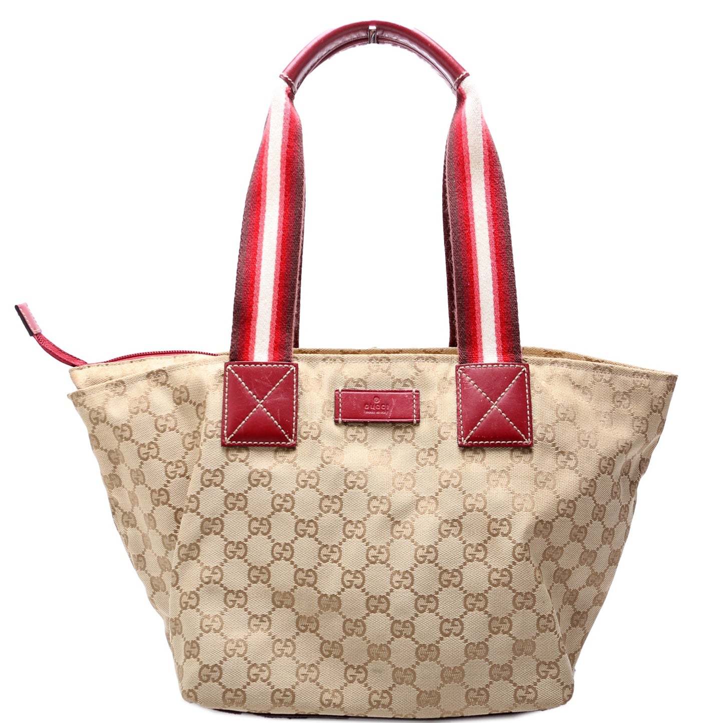 131230 GG Canvas Web Bucket Tote Red