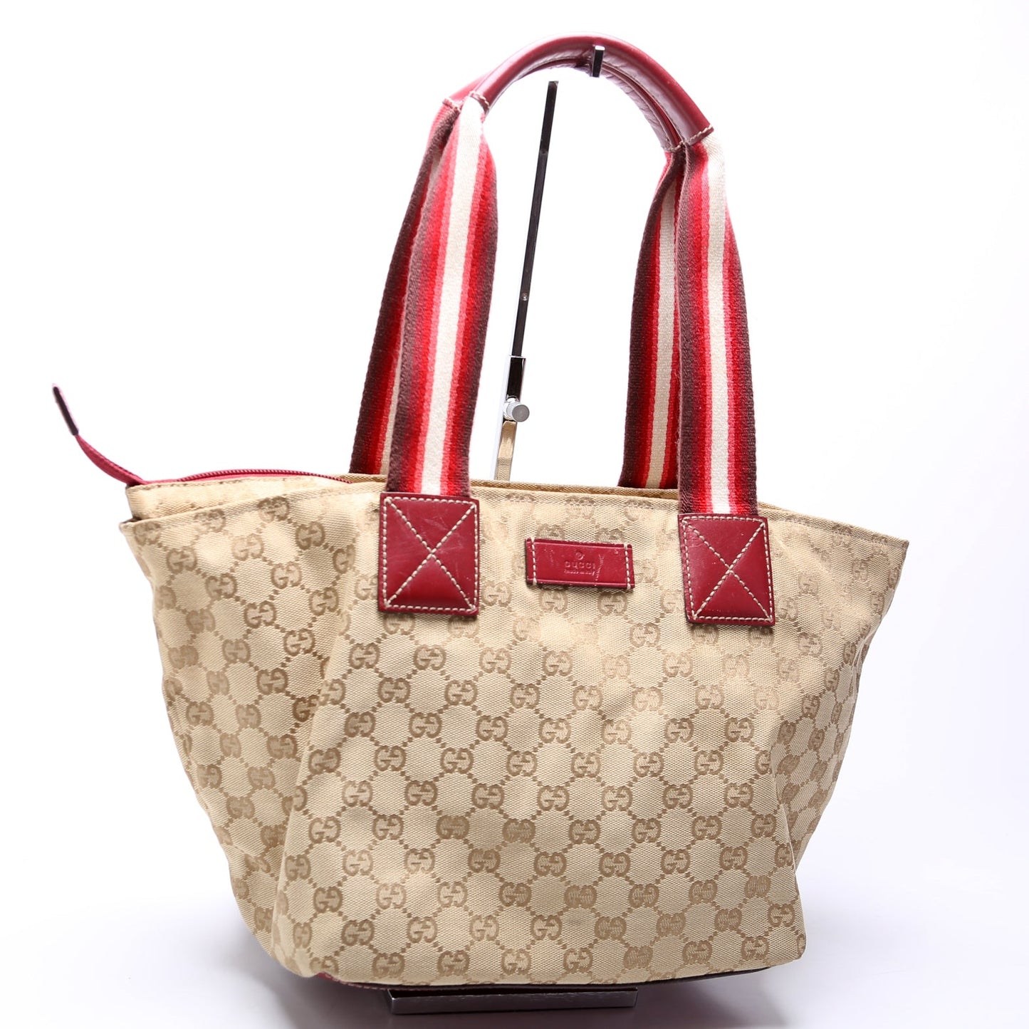 131230 GG Canvas Web Bucket Tote Red