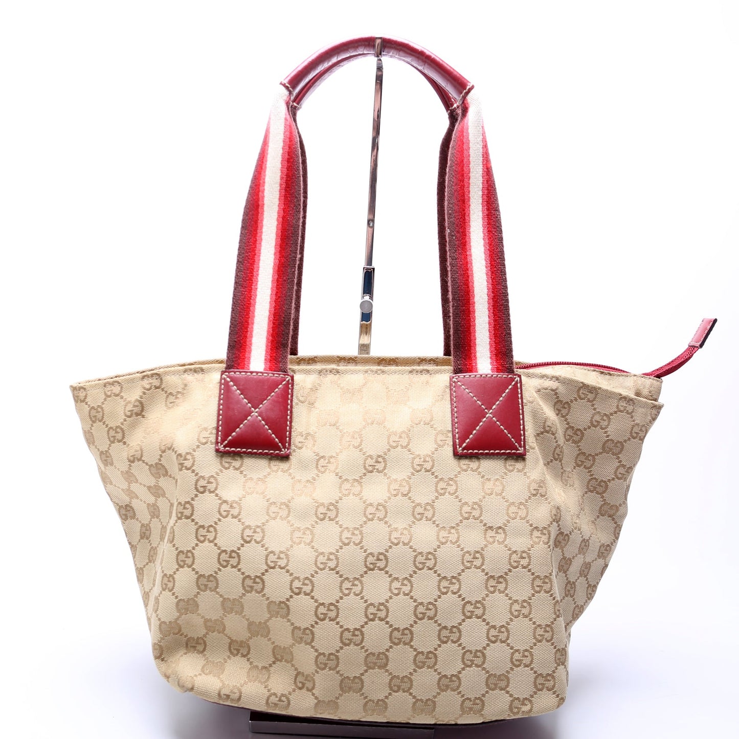 131230 GG Canvas Web Bucket Tote Red
