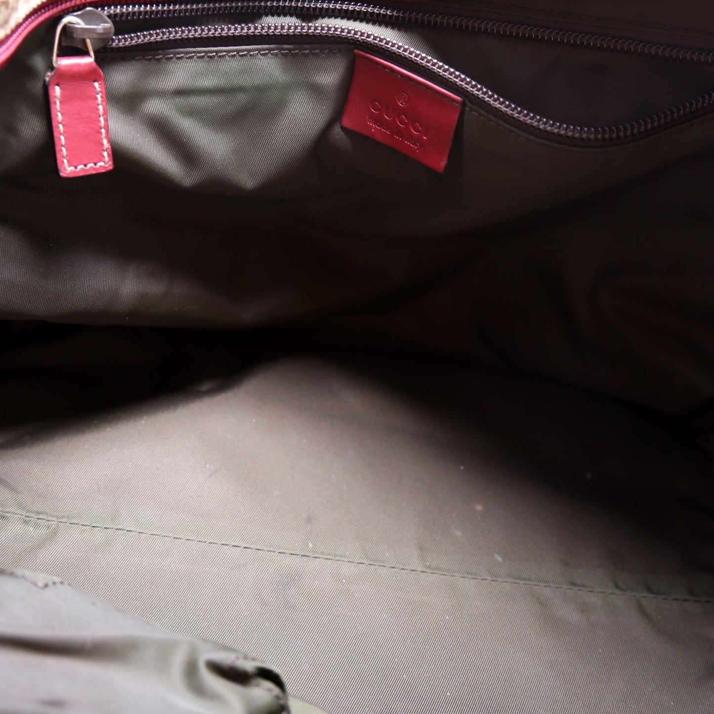 131230 GG Canvas Web Bucket Tote Red