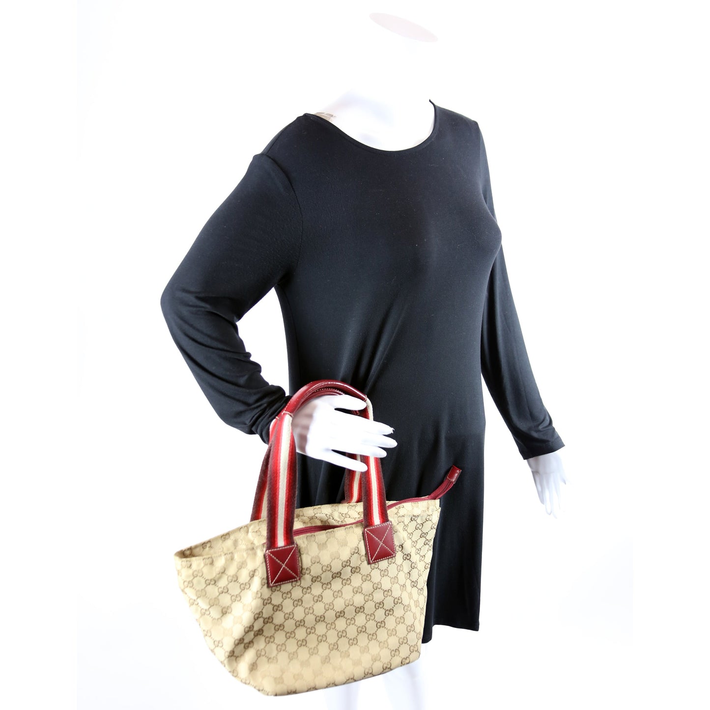 131230 GG Canvas Web Bucket Tote Red