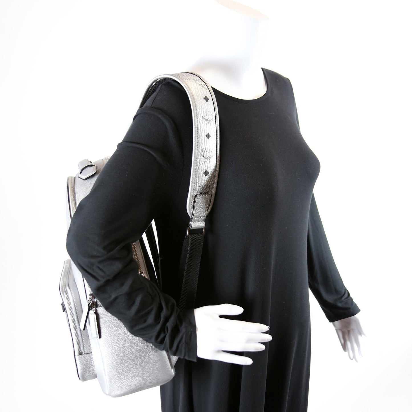 Stark Metallic Backpack Medium Leather/Visetos Silver