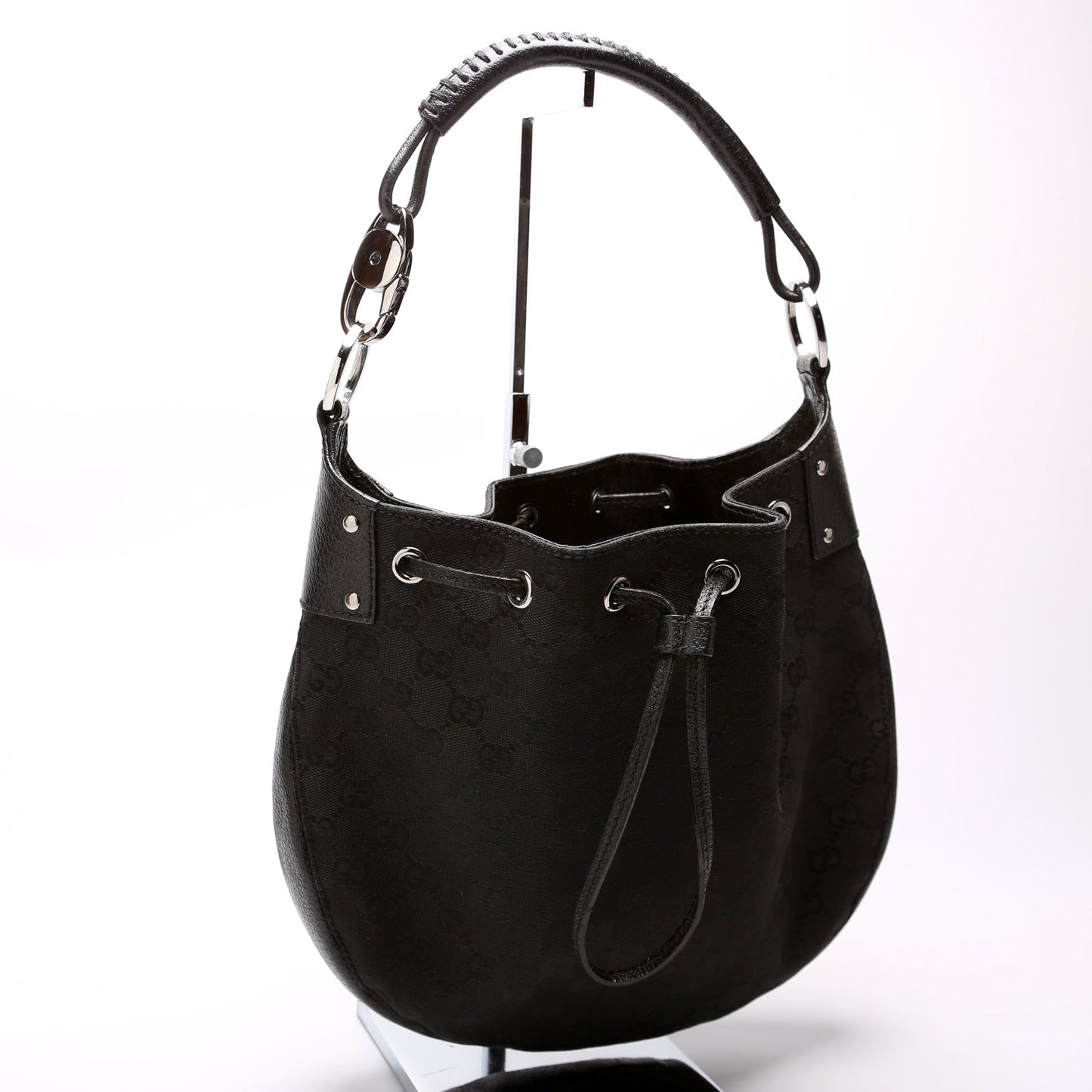 115006 GG Canvas Small Drawstring Hobo Black