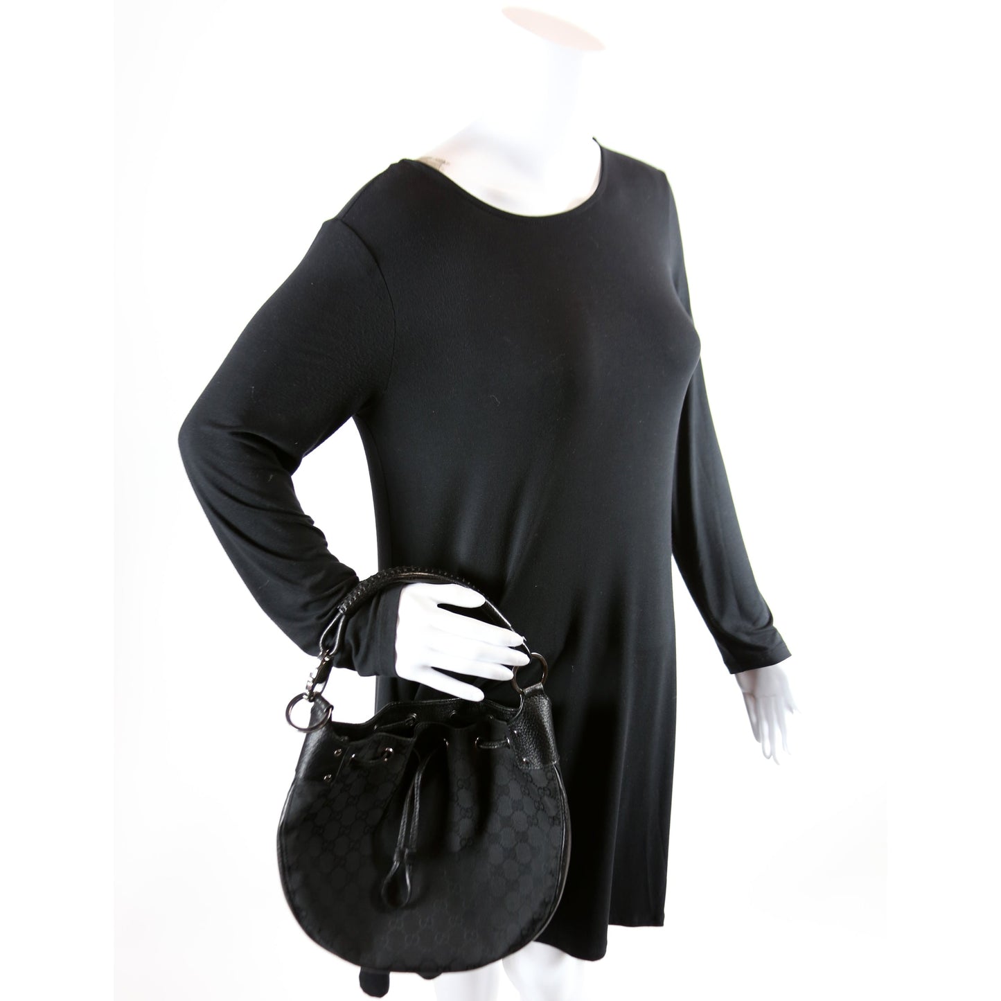 115006 GG Canvas Small Drawstring Hobo Black