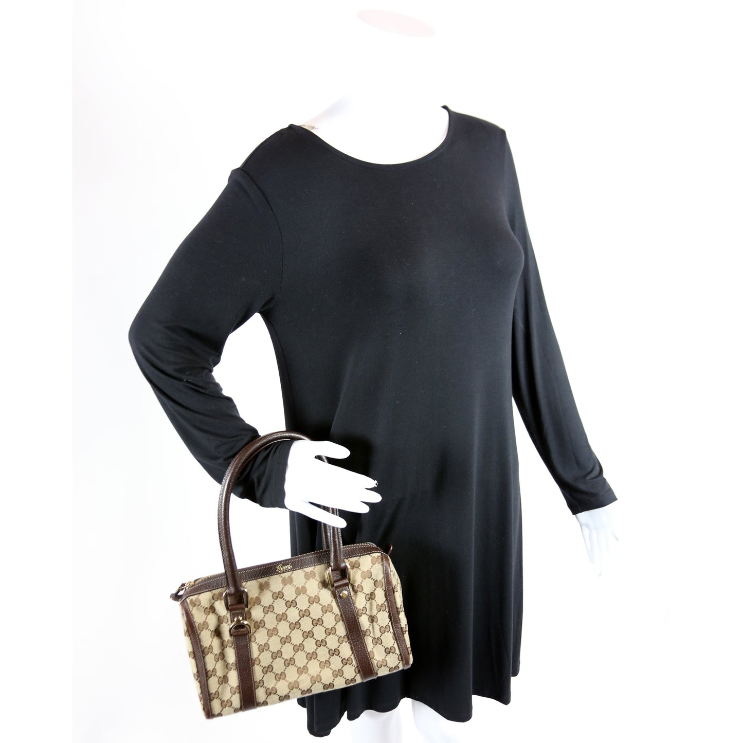 130942 GG Canvas Small Abbey Boston Bag Brown
