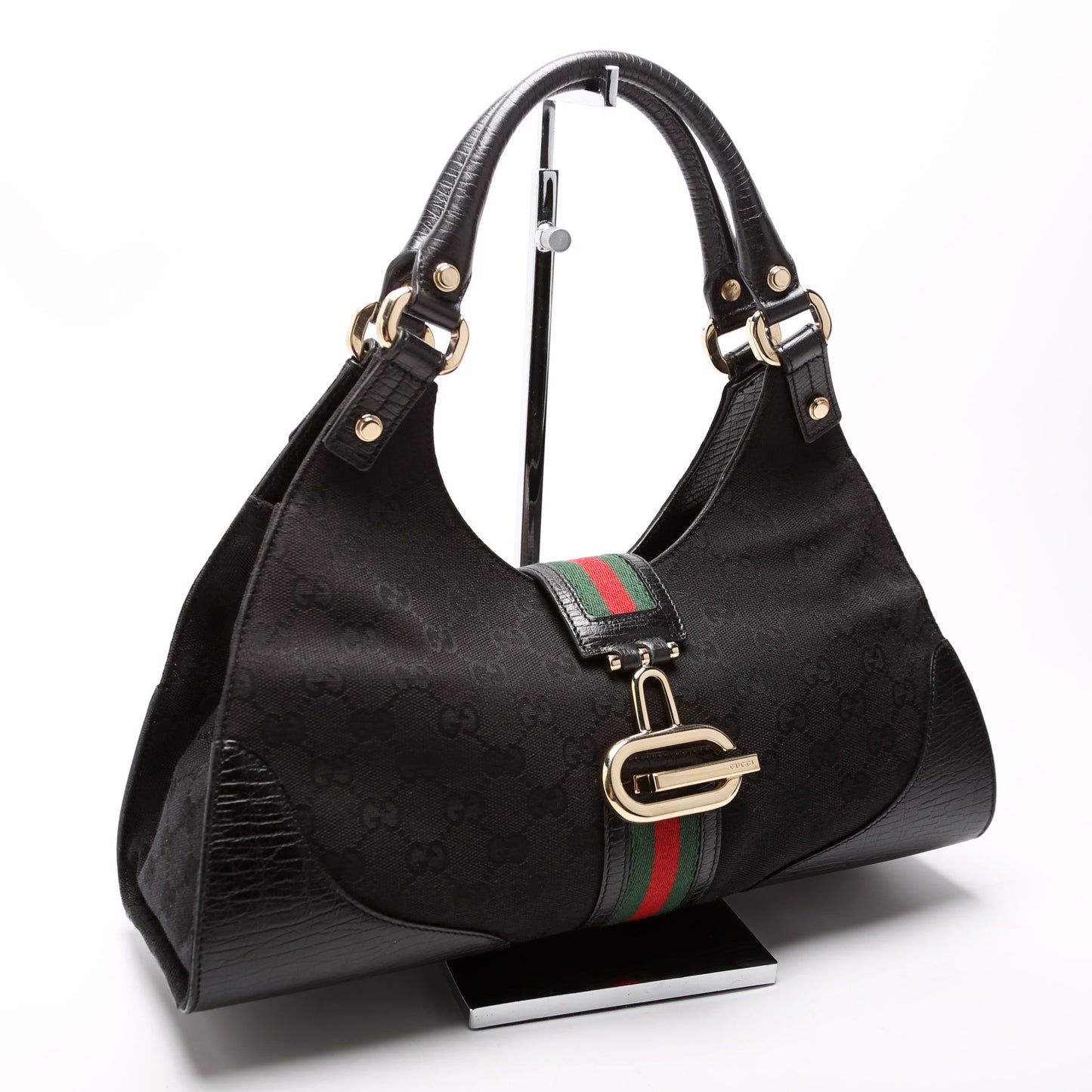 130995 GG Canvas Web Junco Shoulder Bag Black