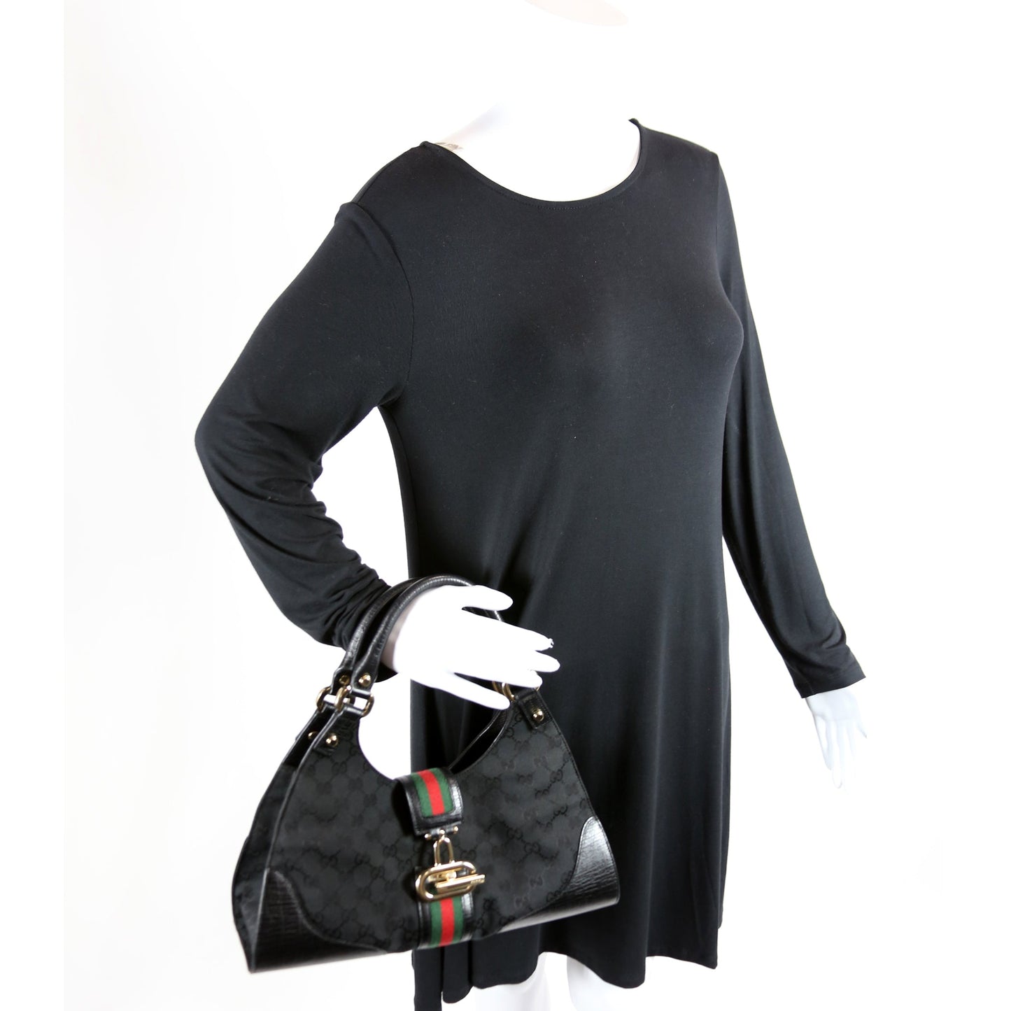 130995 GG Canvas Web Junco Shoulder Bag Black