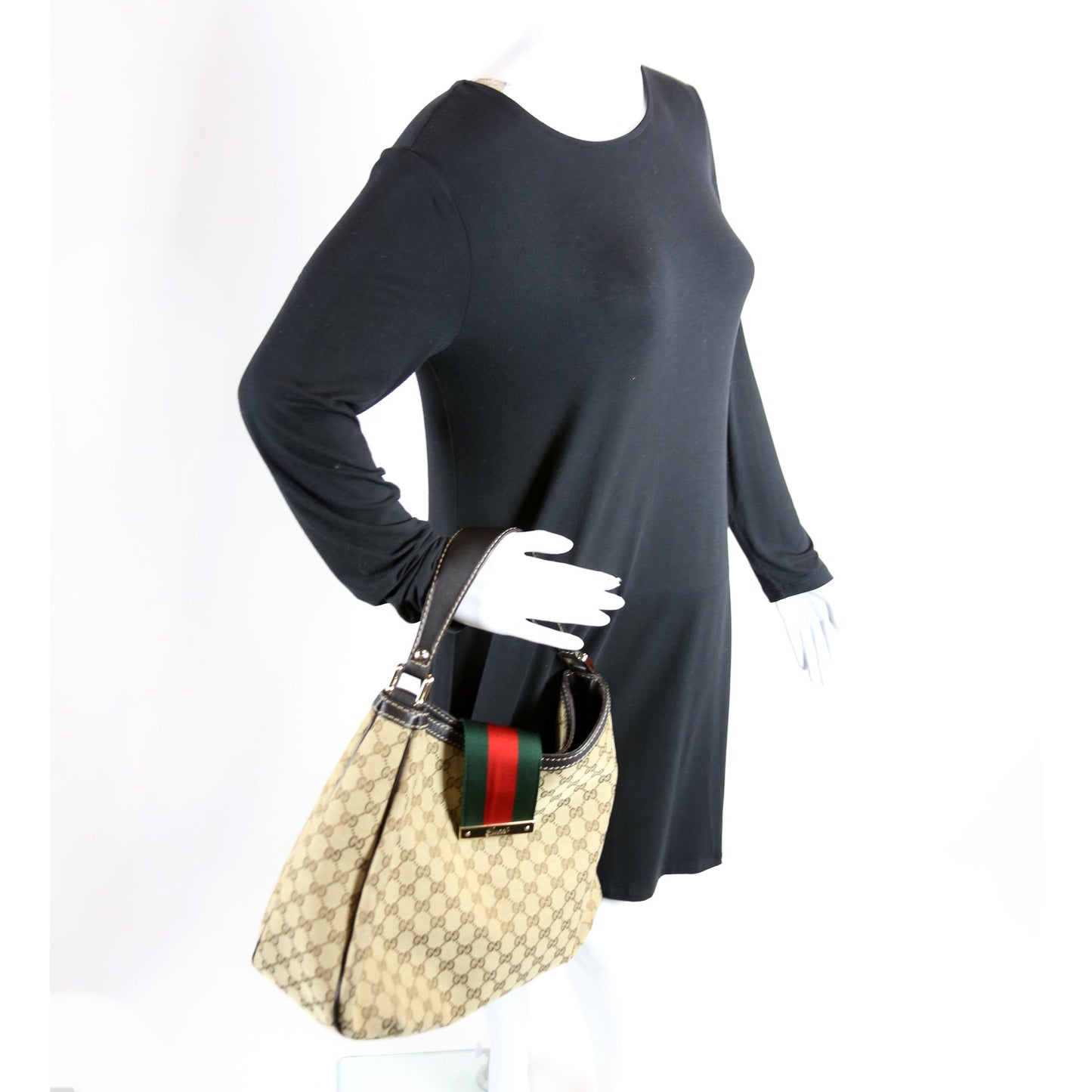 233604 GG Canvas New Ladies Web Large Hobo