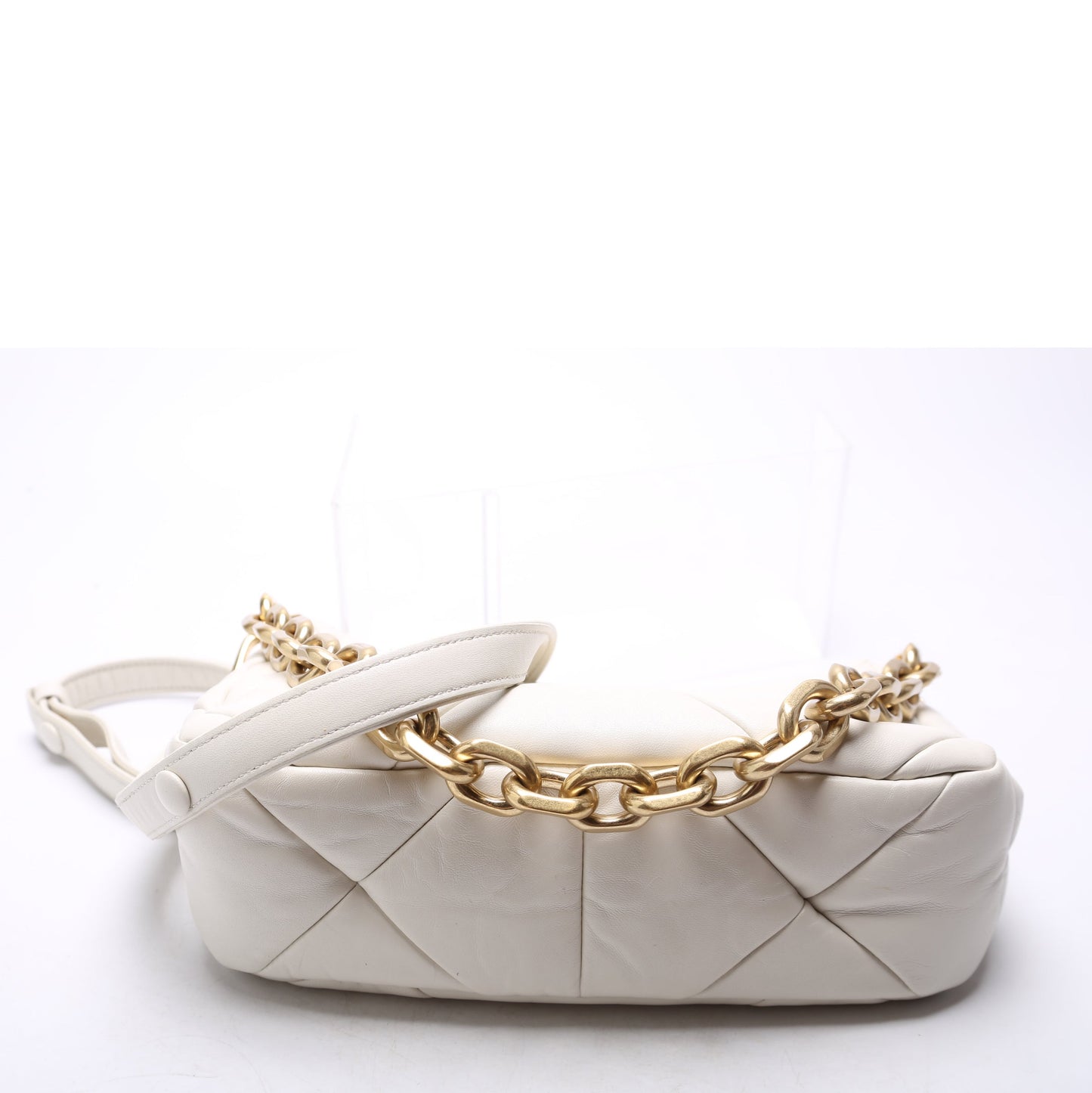 1BC157 Padded Quilted Nappa System Triangle Shoulder Bag White