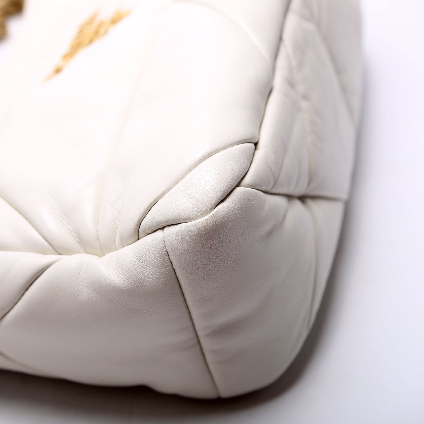 1BC157 Padded Quilted Nappa System Triangle Shoulder Bag White