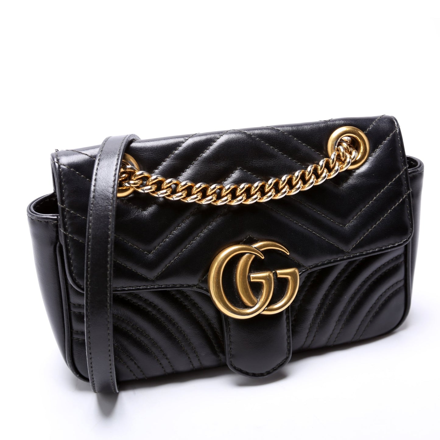 446744 Marmont Leather Shoulder Flap Mini Black