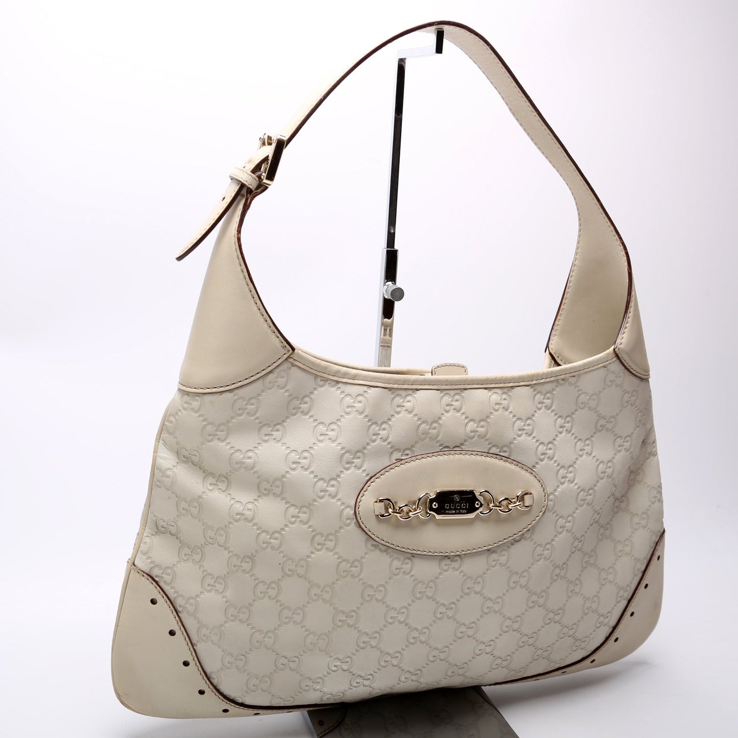 145778 Guccissima Leather Punch Hobo Cream