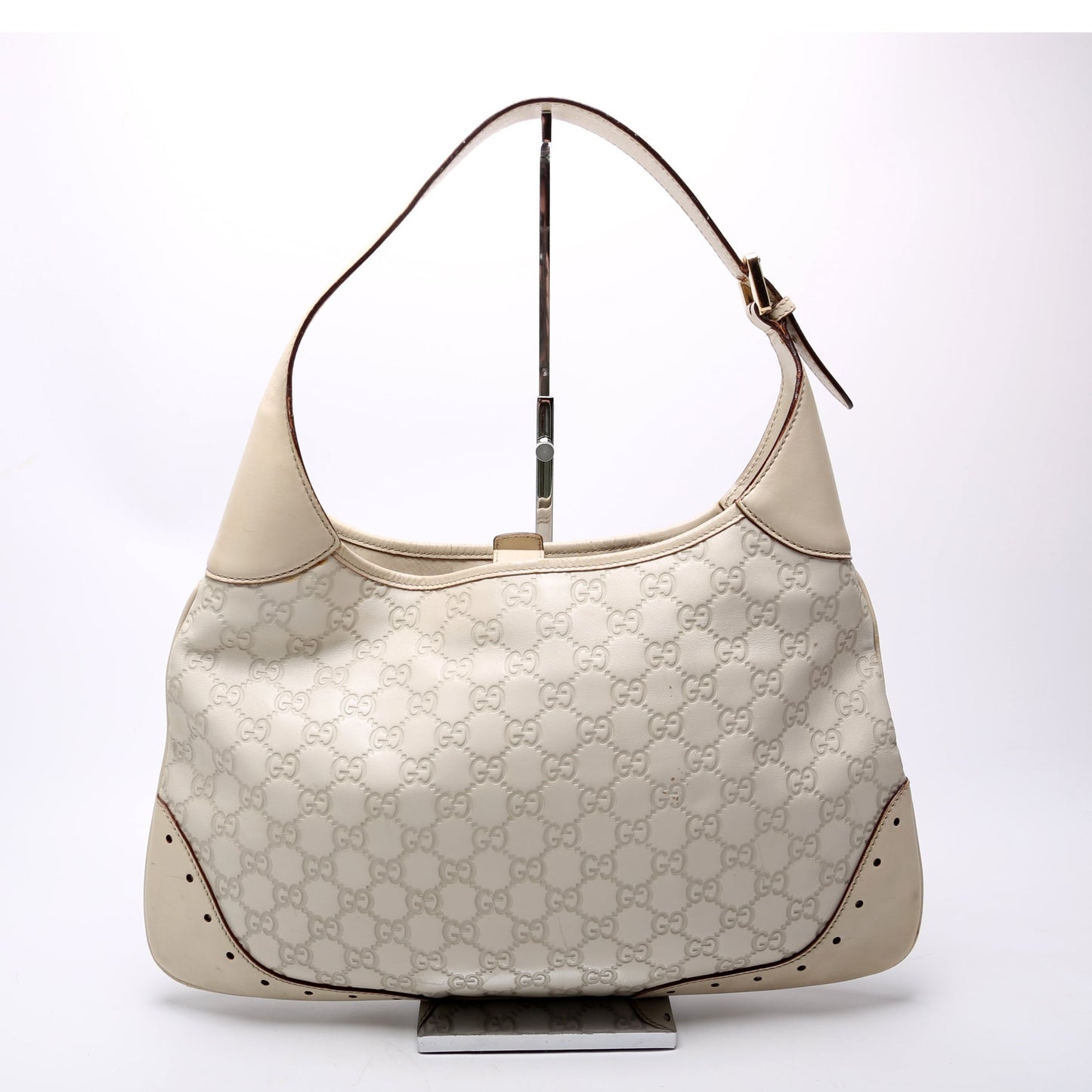 145778 Guccissima Leather Punch Hobo Cream