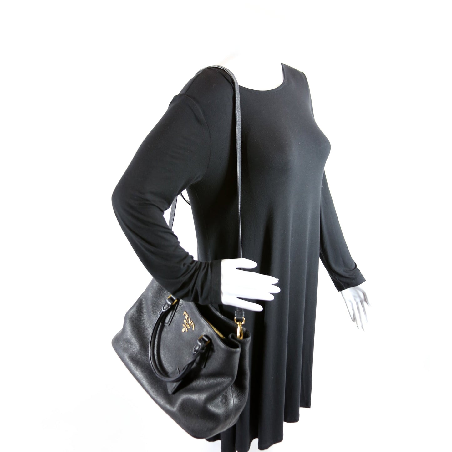 1BA239 Vitello Phenix Double Tote Black