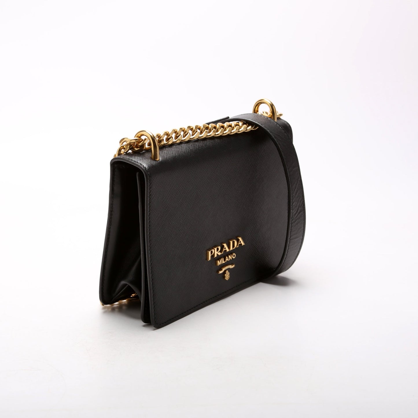 1BD133 Saffiano Chain Crossbody Black