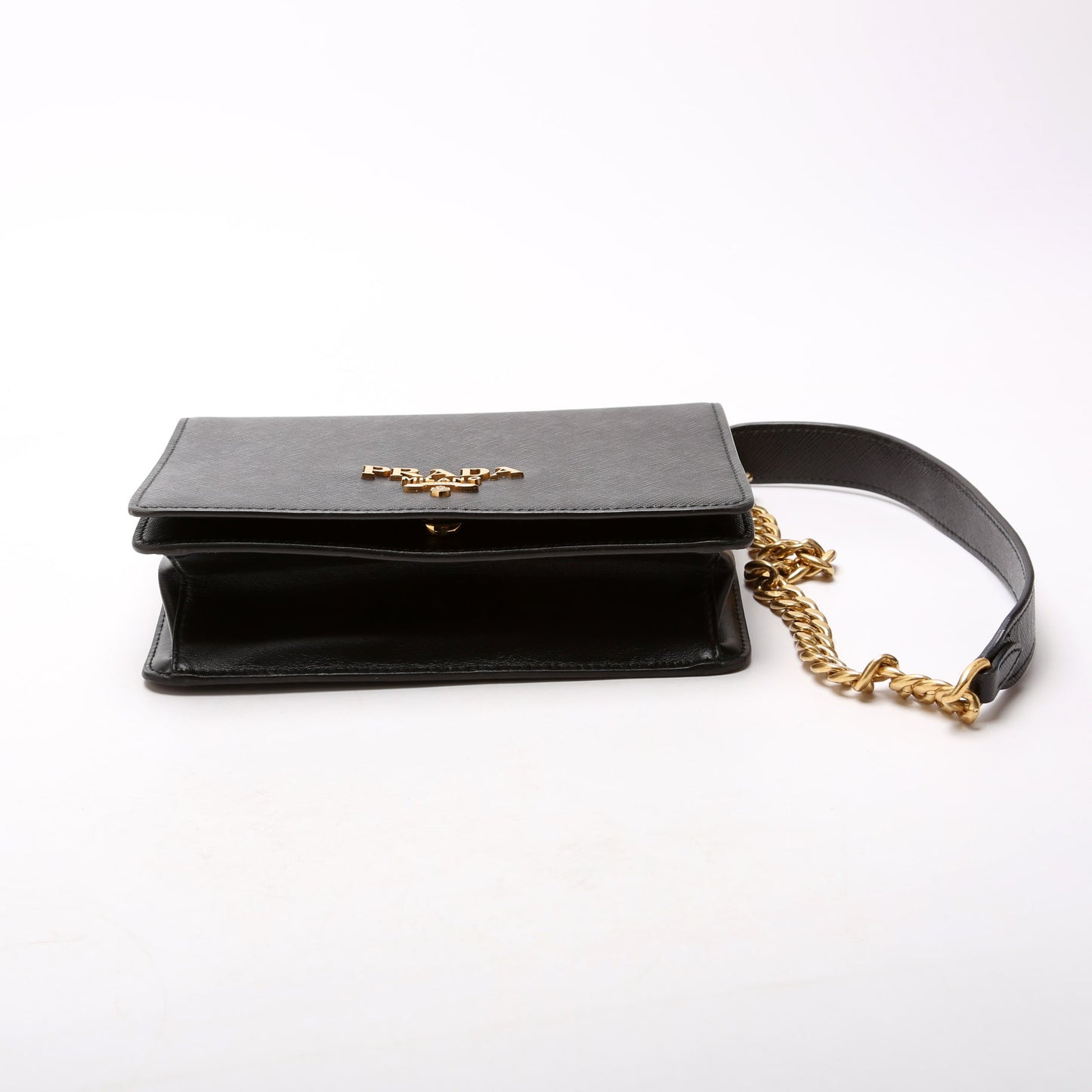 1BD133 Saffiano Chain Crossbody Black
