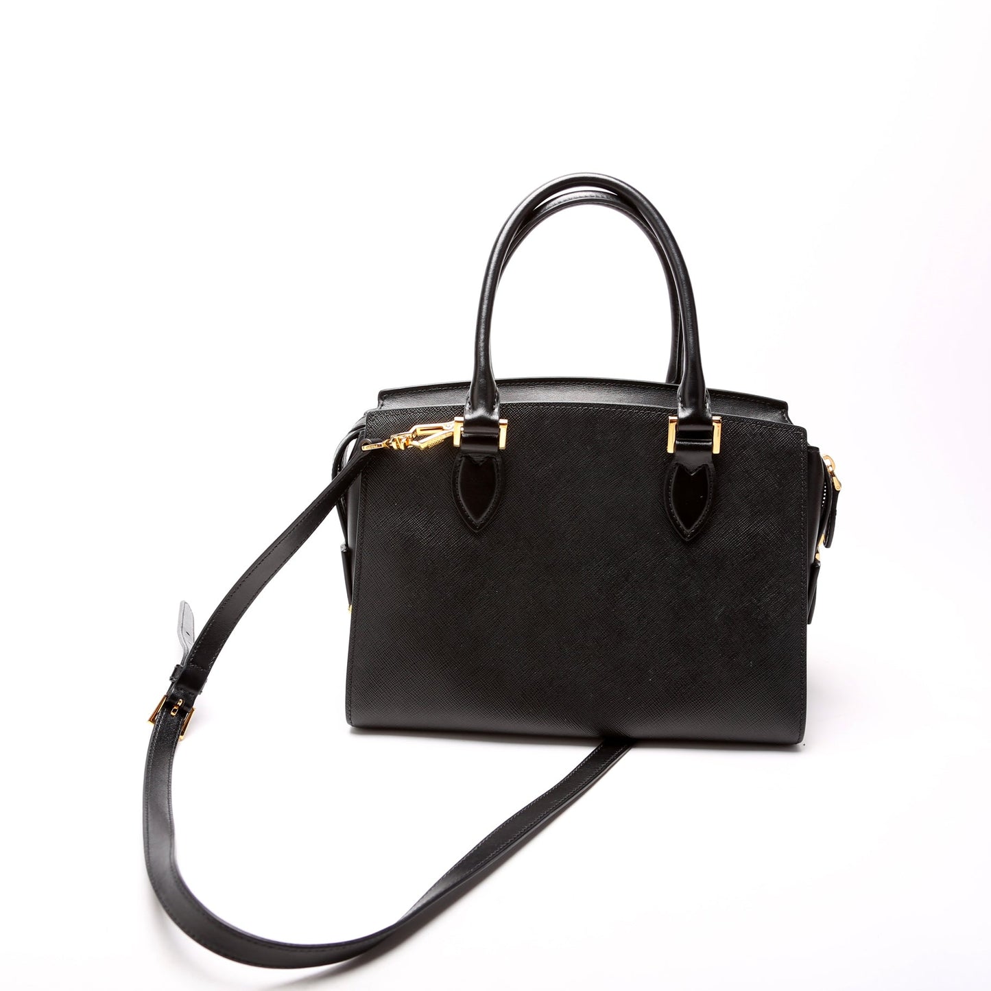 1BA164 Saffiano/Soft Calfskin Small Top Handle Bag Black