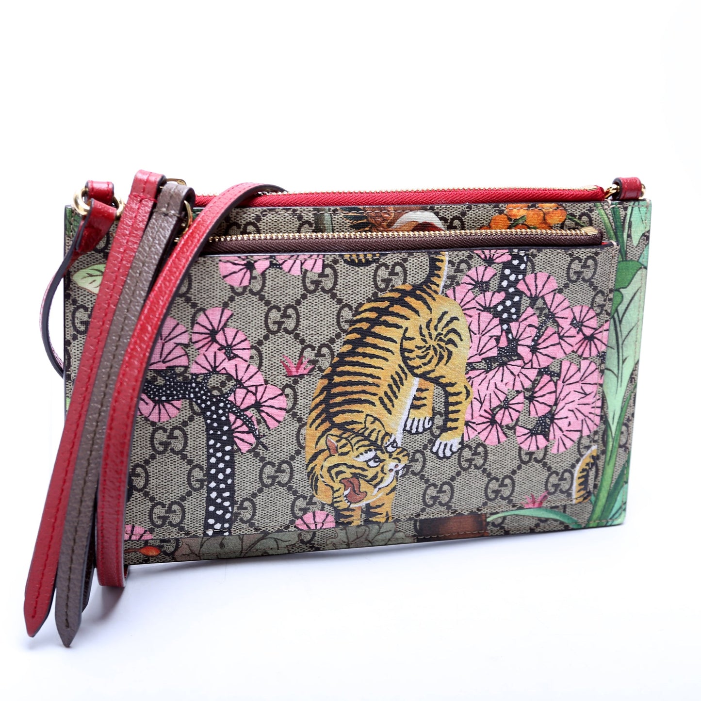 454111 GG Supreme Tian/Bengal Double Zip Shoulder Bag Red