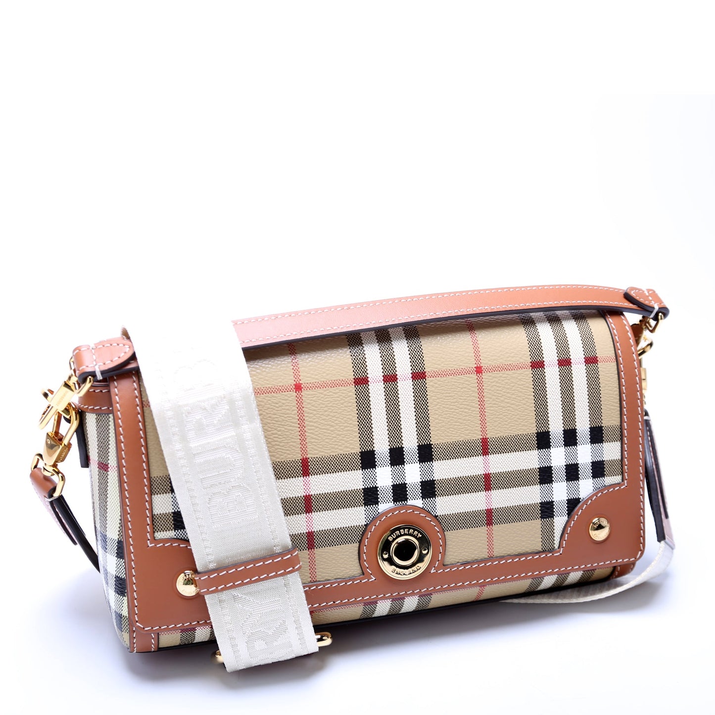 Note Top Handle Crossbody Check Coated Canvas Brown