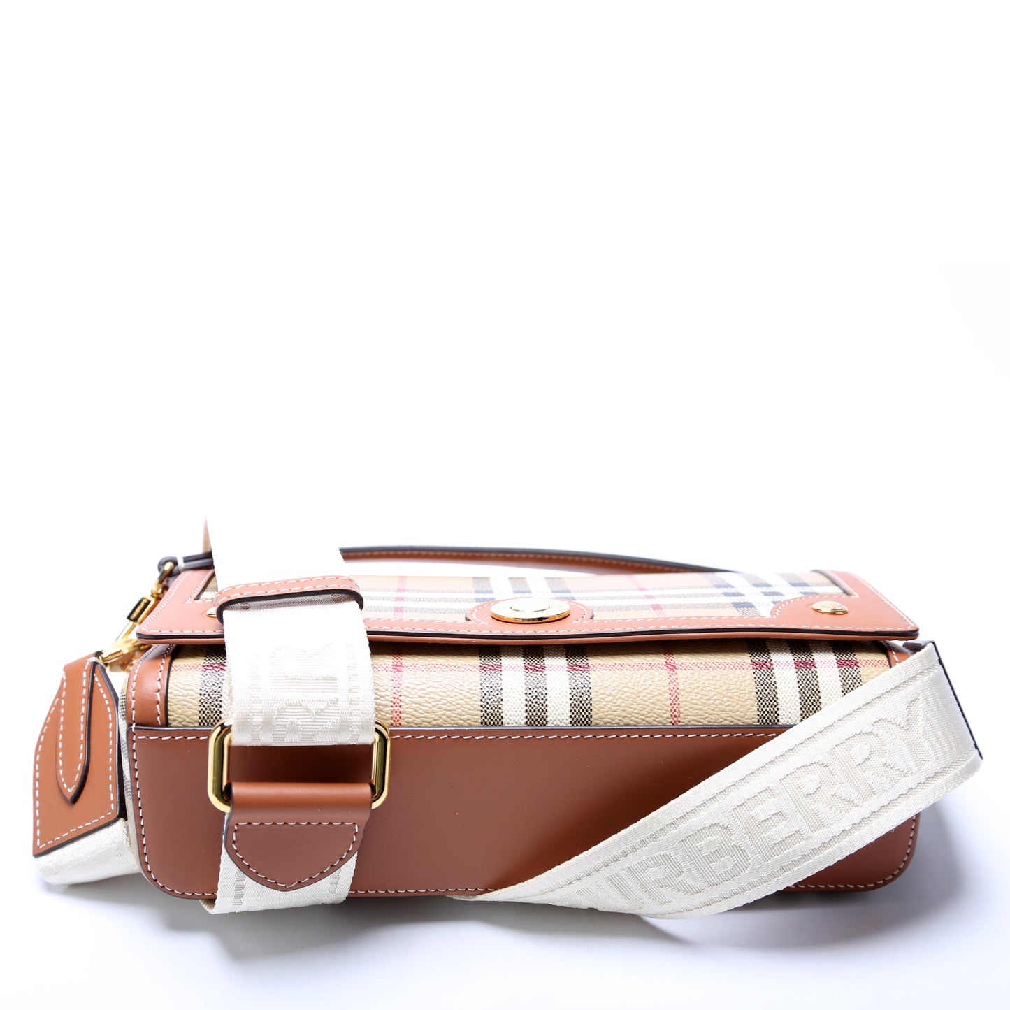 Note Top Handle Crossbody Check Coated Canvas Brown