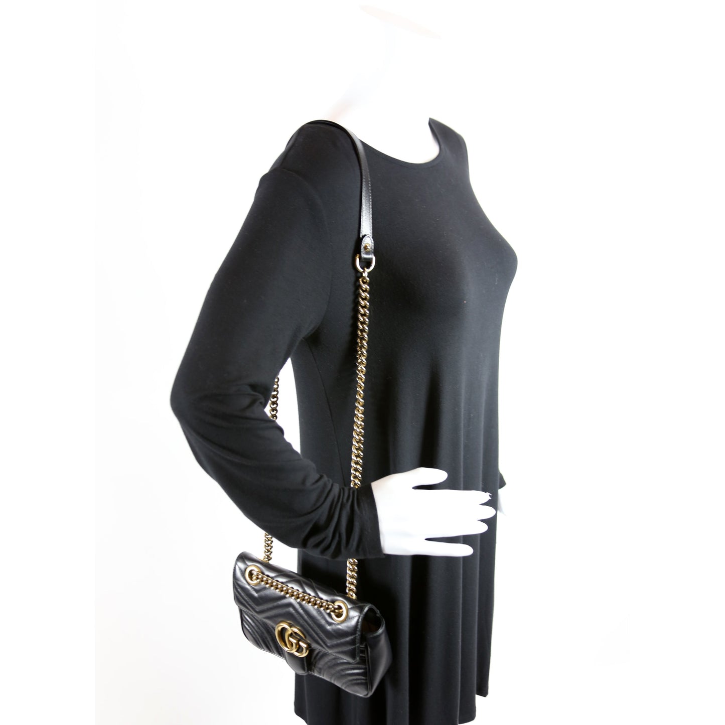 446744 Marmont Leather Shoulder Mini Flap Black