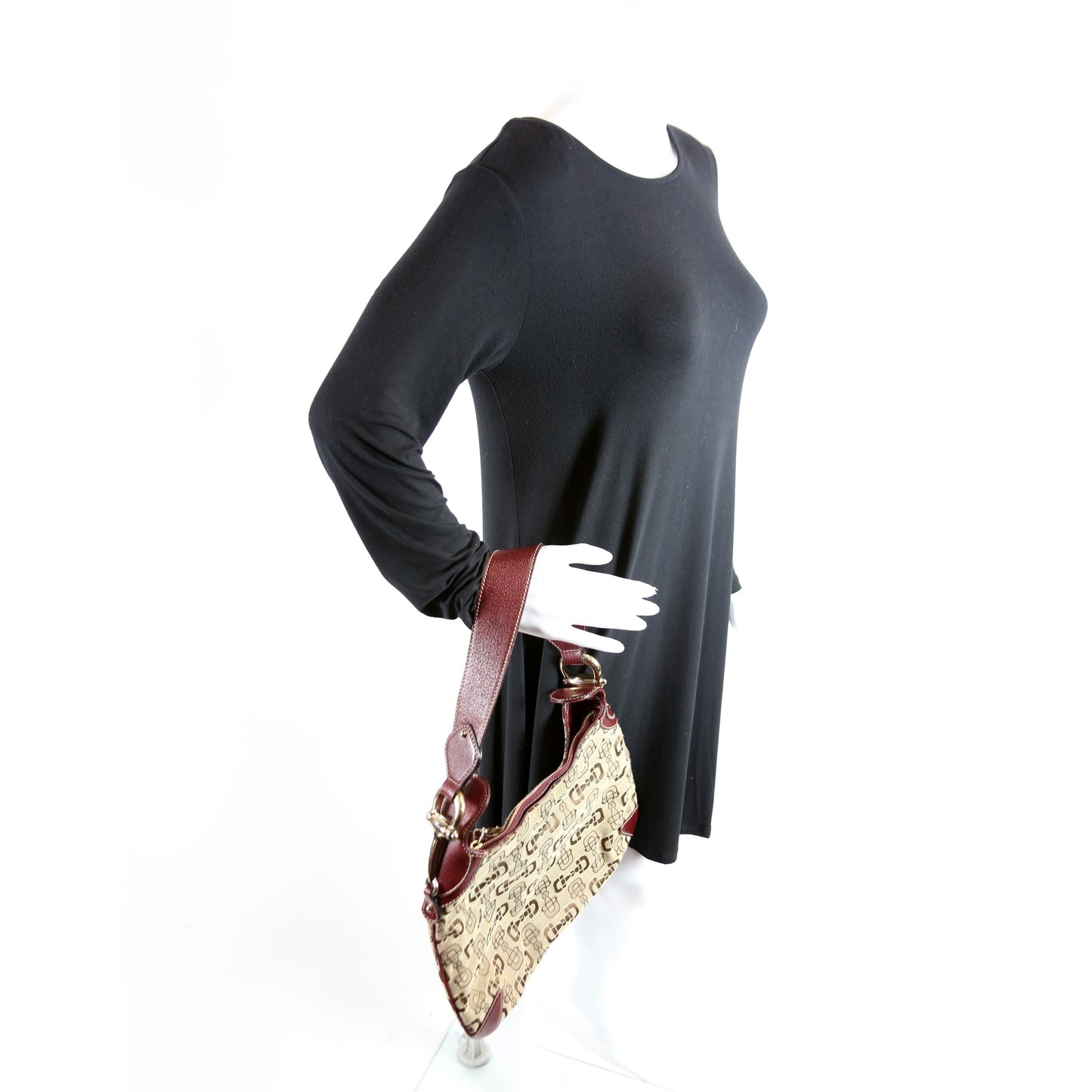 145826 Horsebit Canvas Creole Hobo Burgundy/Tan