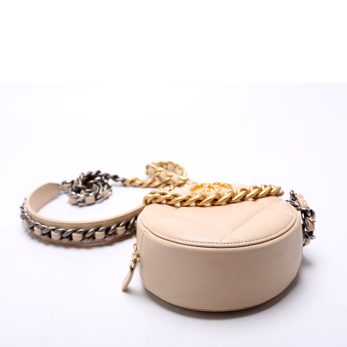 Chanel 19 Round Clutch Goatskin 2M Tan