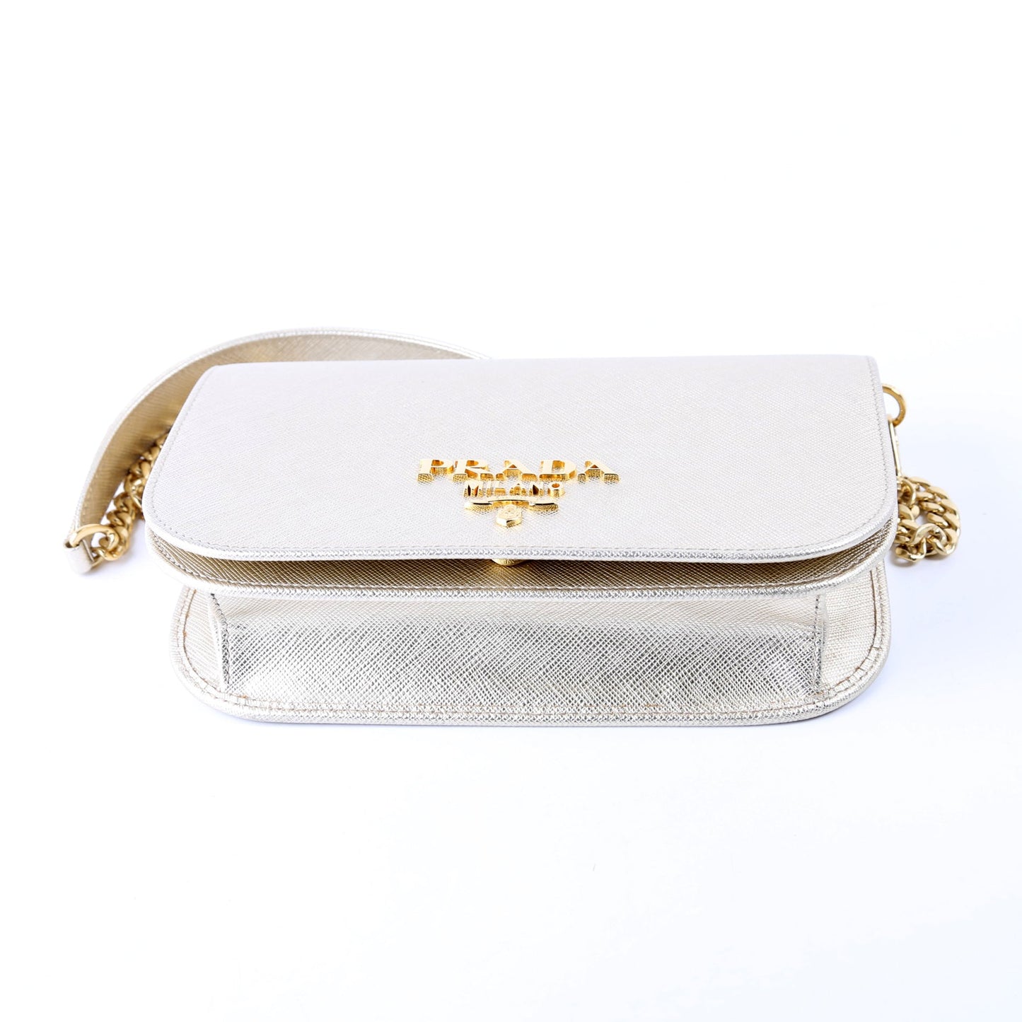 1BP013 Saffiano Lux Flap Crossbody Gold