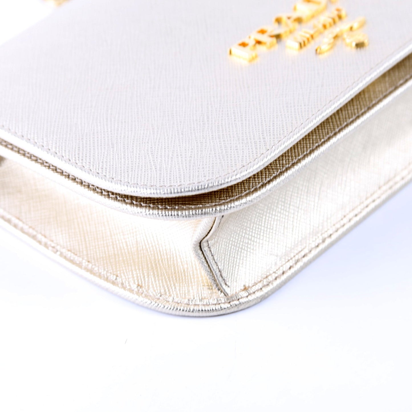 1BP013 Saffiano Lux Flap Crossbody Gold