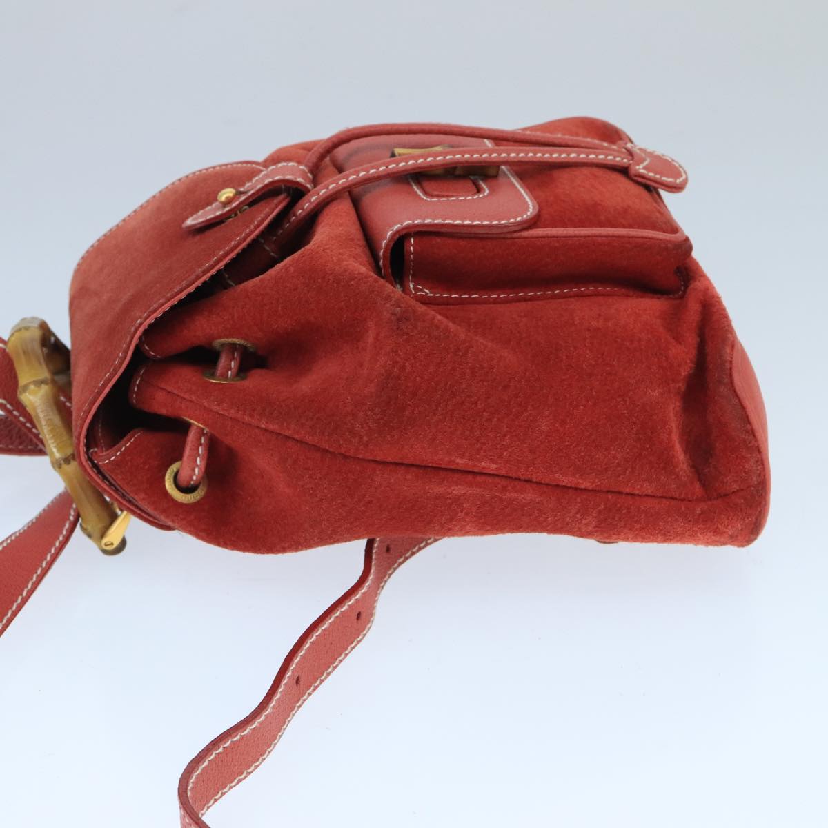 Gucci Bamboo Red Suede Backpack Bag